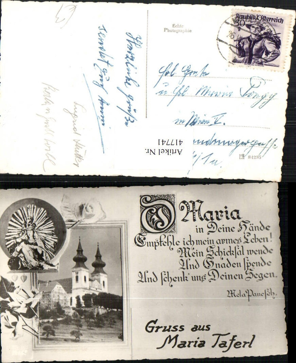 417741, Greetings from Maria Taferl Church Passepartout Miraculous Image Saying Text
