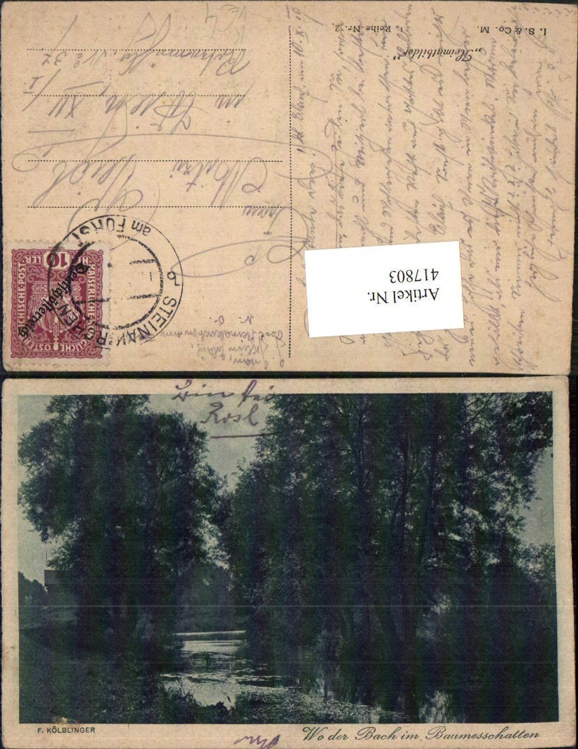 417803,Künstler AK F. Kölblinger Steinakirchen am Forst Bach Partie pub Heimatbilder 2