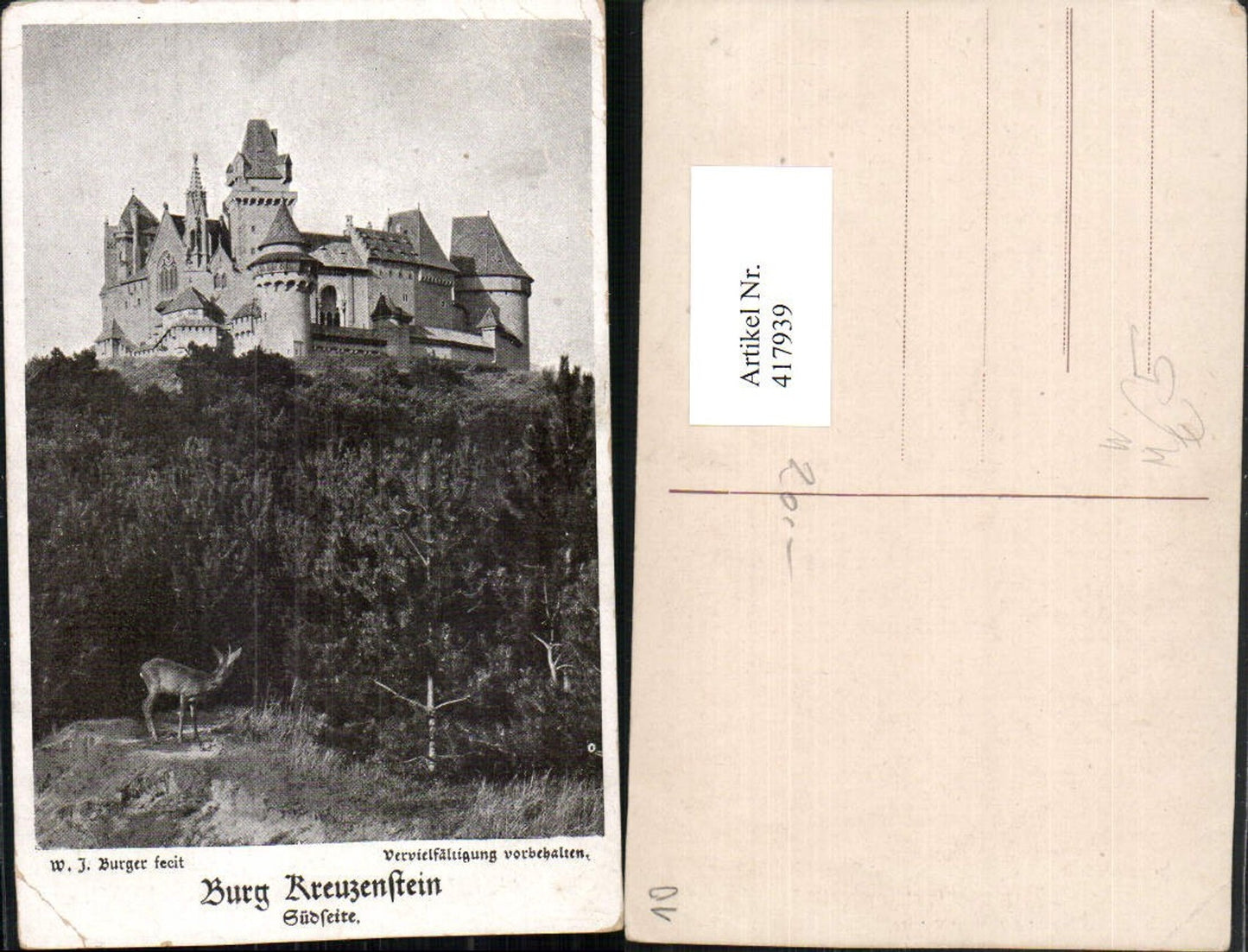 417939,Künstler AK W. J. Burger Burg Kreuzenstein b. Leobendorf