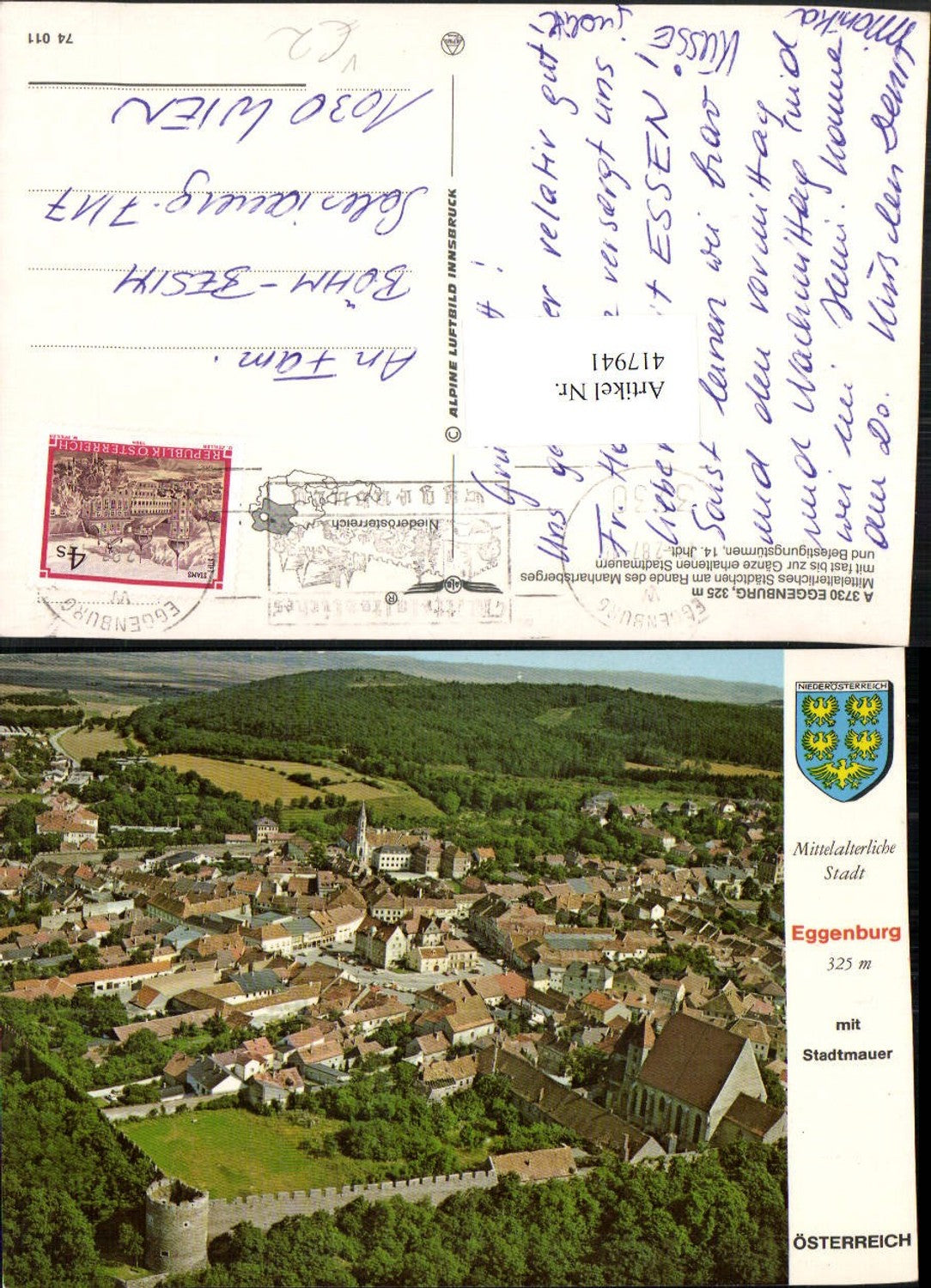 417941,Eggenburg Totale m. Stadtmauer pub Alpine Luftbild 74011