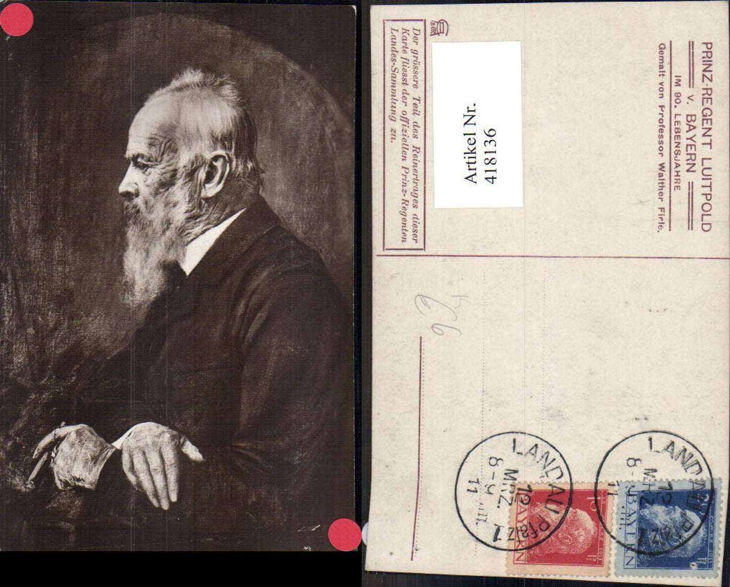 418136,Künstler Ak Walther Firle Prinzregent Luitpold v. Bayern i. 90. Lebensjahr Portrait Adel Deutschland