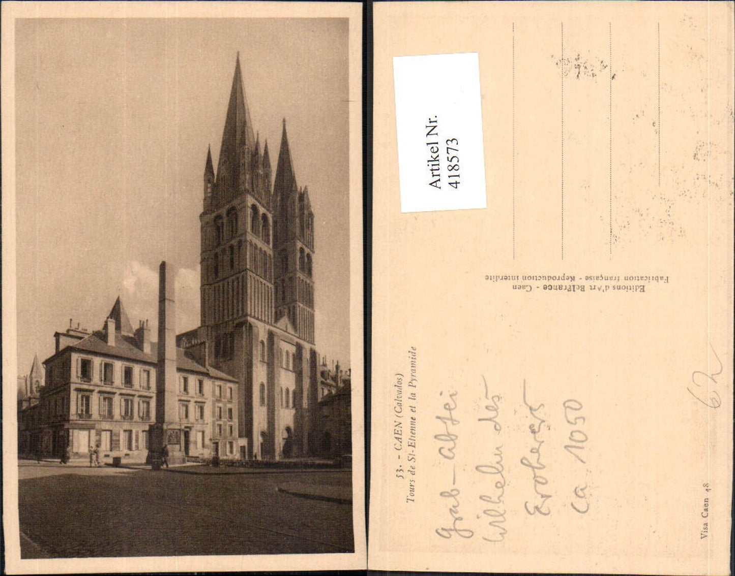 418573,Cean Calvados Tours de St Etienne et la Pyramide Kirche Dom