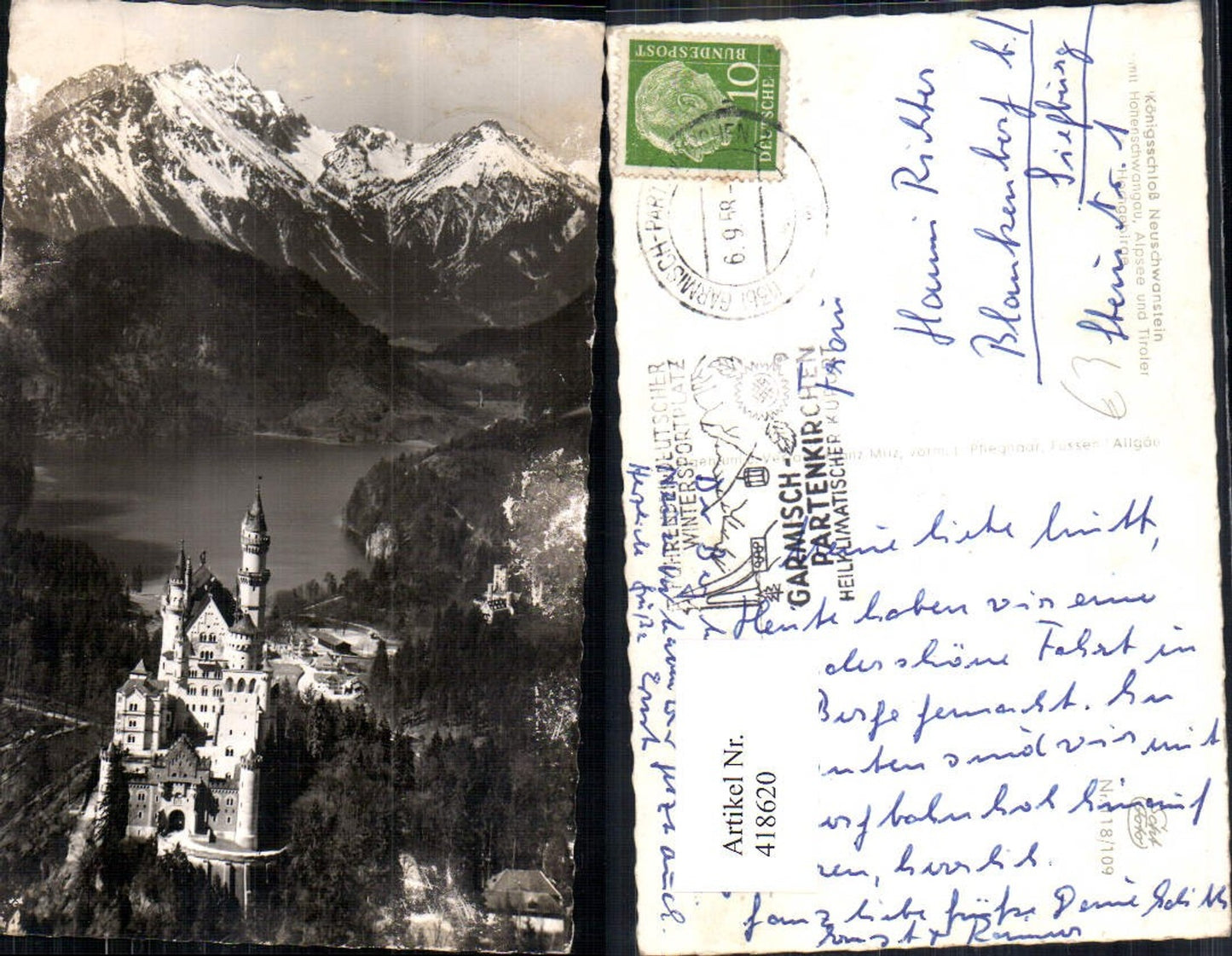 418620,Foto Ak Allgäu Schloss Neuschwanstein m. Hohenschwangau Alpsee u. Tiroler Hochgebirge