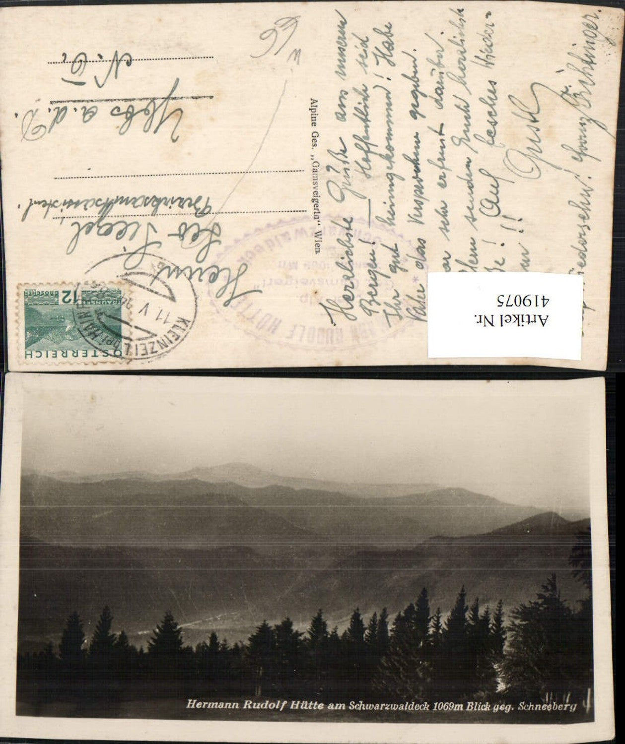 419075,Hermann Rudolf-Hütte am Schwarzwaldeck b. Kleinzell geg. Schneeberg Bergkulisse