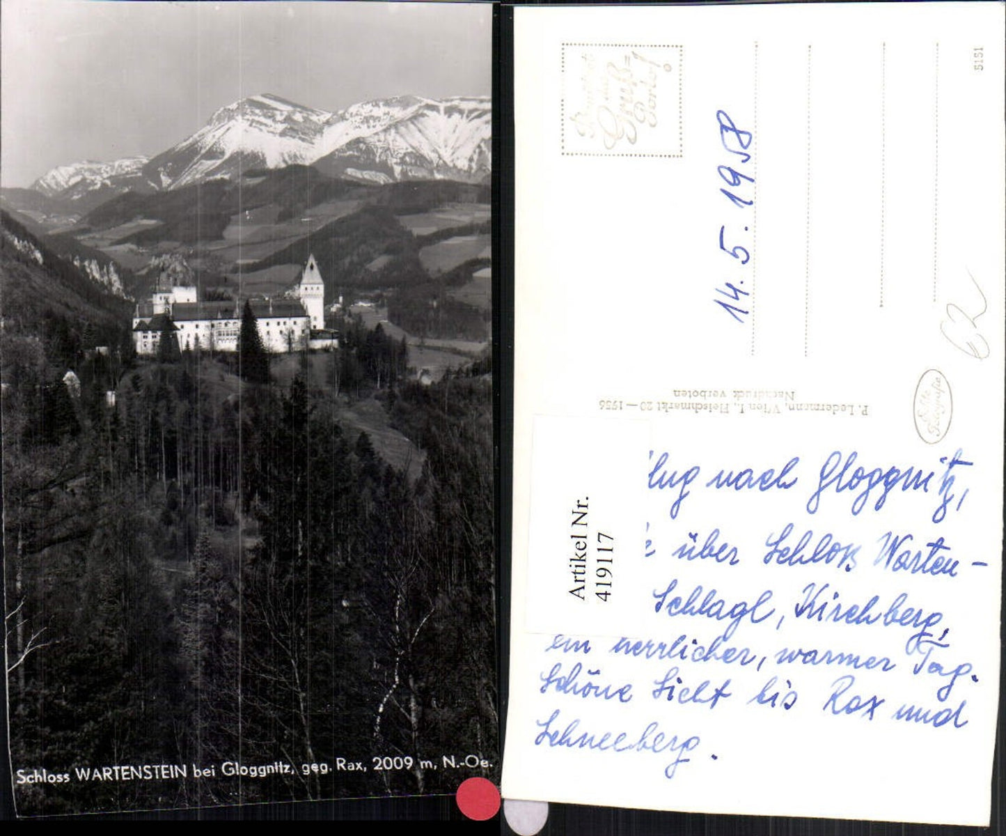 419117,Schloss Wartenstein b. Gloggnitz geg. Rax Bergkulisse