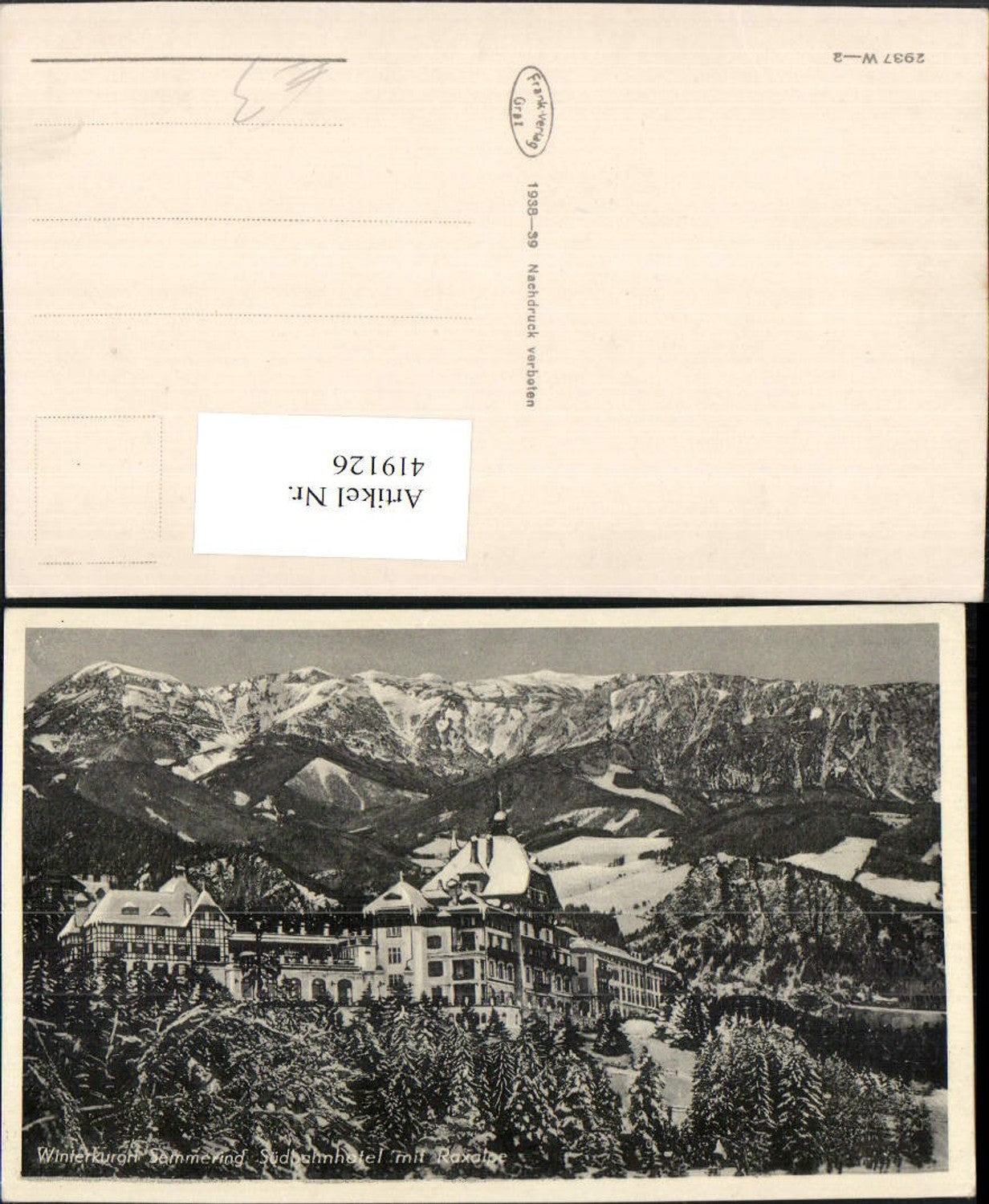 419126,Semmering Südbahnhotel m. Rax Bergkulisse Winterbild