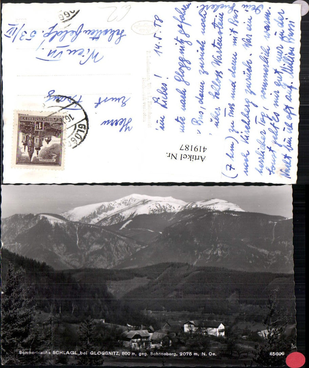 419187,Schlagl b. Gloggnitz geg. Schneeberg Bergkulisse
