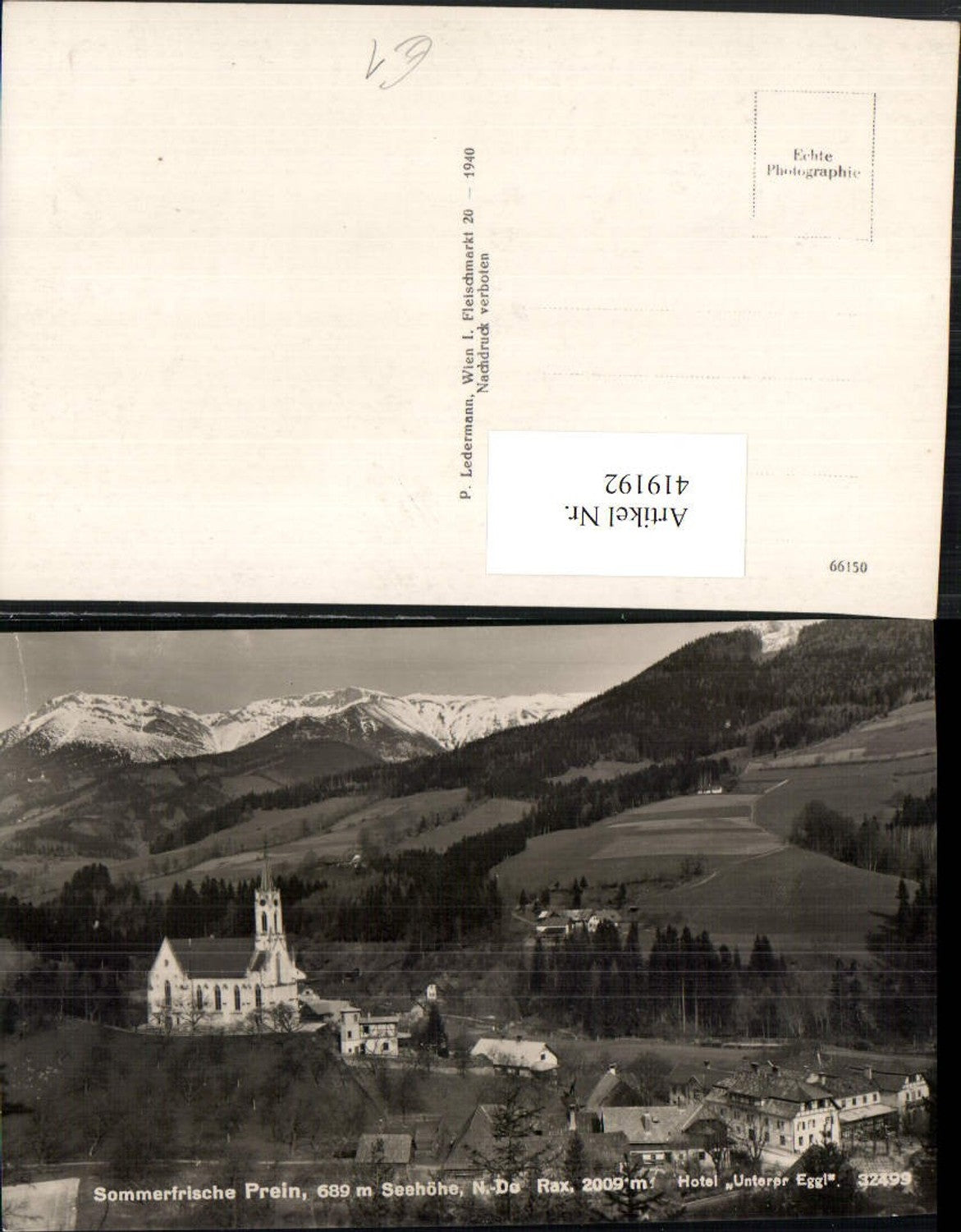 419192,Prein an d. Rax Teilansicht Kirche Hotel Unterer Eggl Bergkulisse