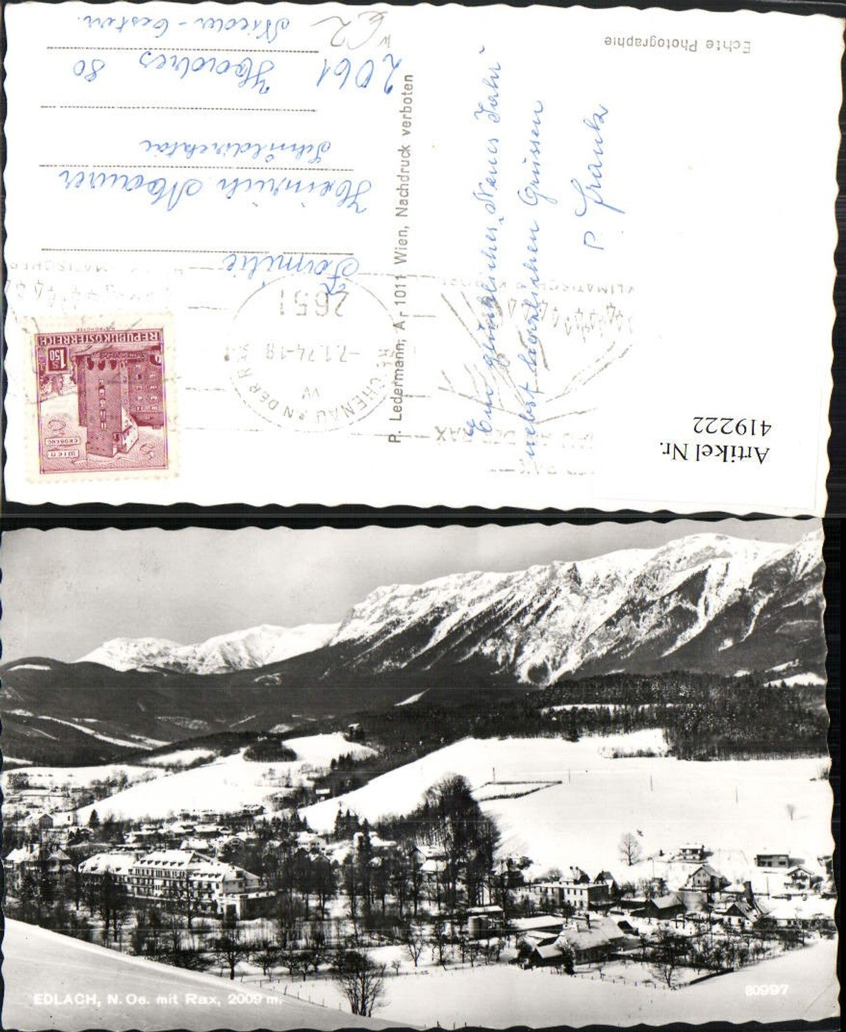 419222,Edlach Totale m. Rax Bergkulisse Winterbild