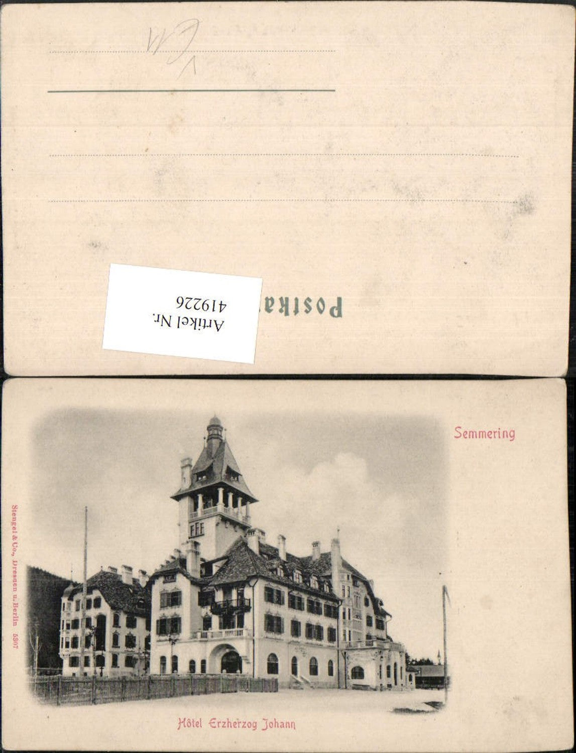 419226,Semmering Hotel Erzherzog Johann pub Stengel & Co 5307