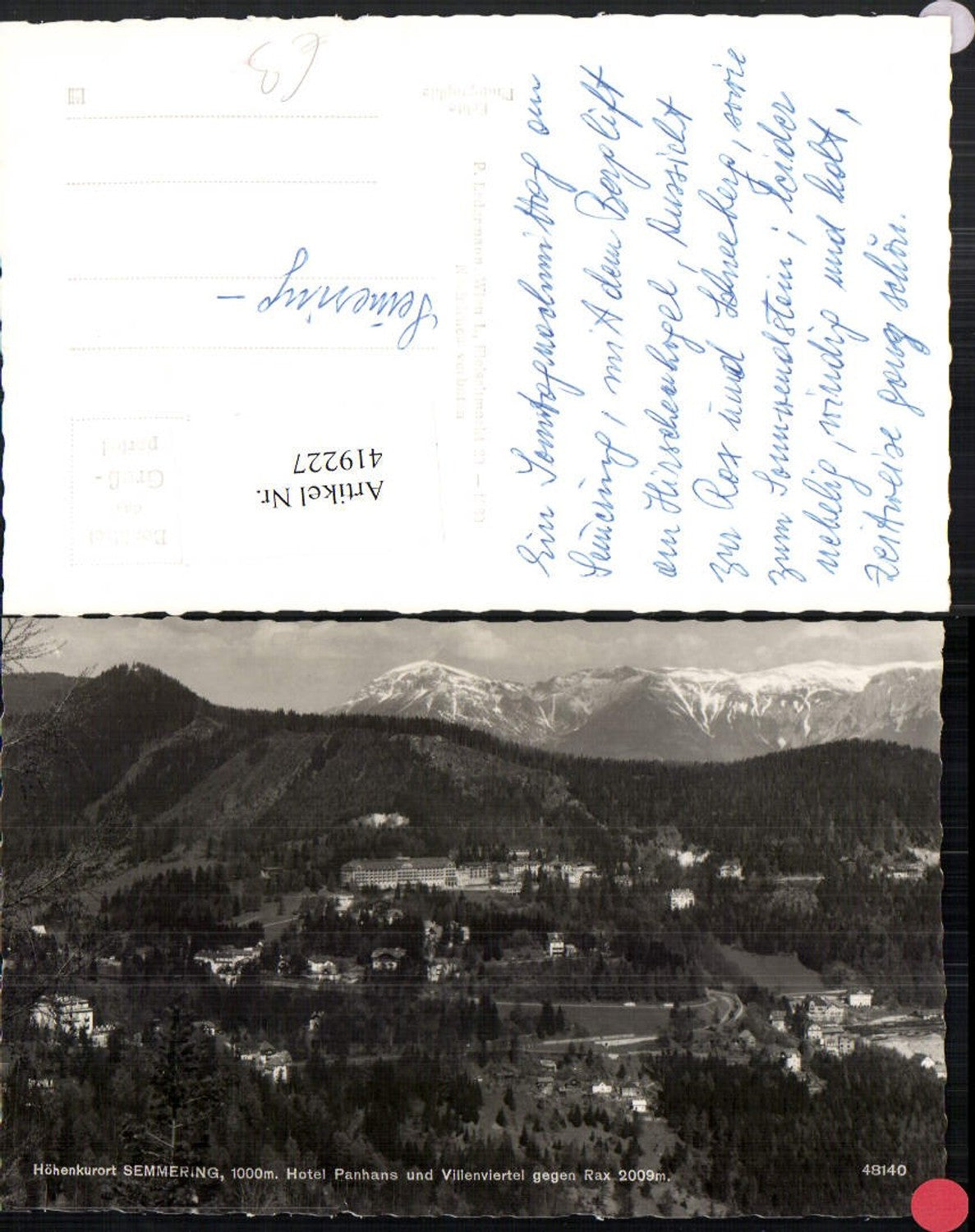 419227,Semmering Totale m. Hotel Panhans Villen geg. Rax Bergkulisse