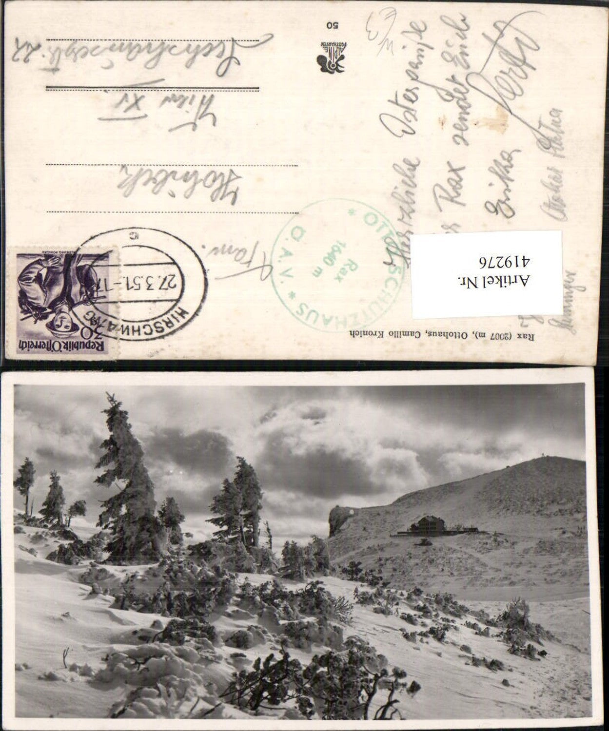 419276,Rax Ottohaus Berghütte b. Reichenau Winterbild