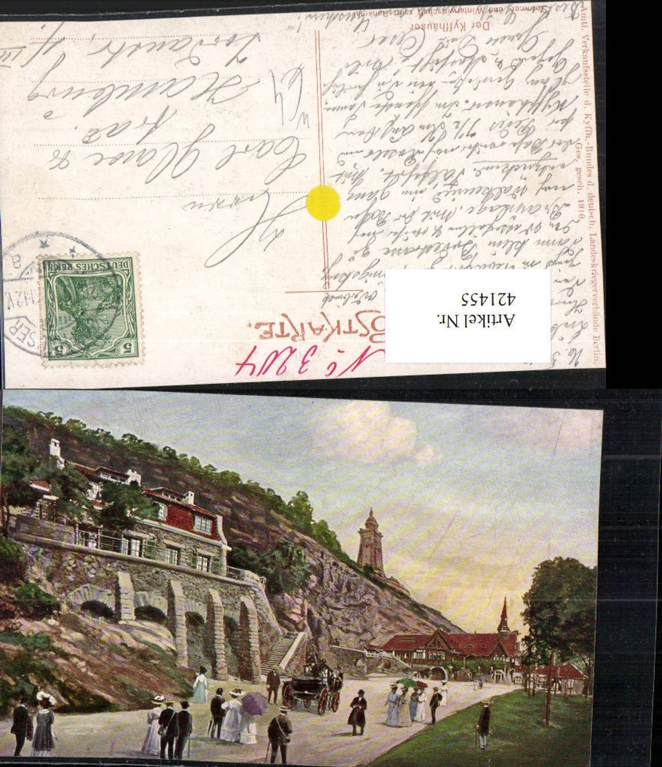 421455,Künstler AK Kyffhäuser b. Bad Frankenhausen Wirtschaft m. Denkmal