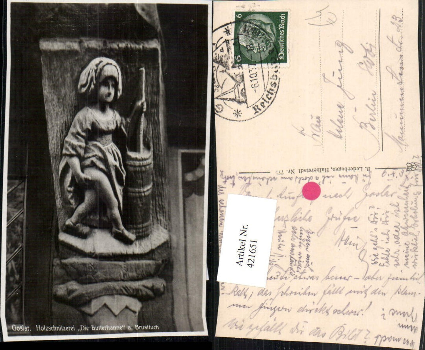 421651,Goslar Holzschnitzerei Die Butterhanne am Brusttuch