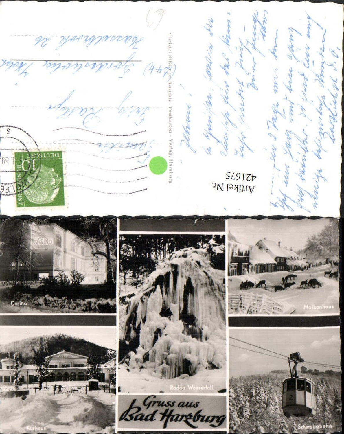 421675,Bad Harzburg Casino Kurhaus Seilbahn Wasserfall Winterbilder Mehrbildkarte