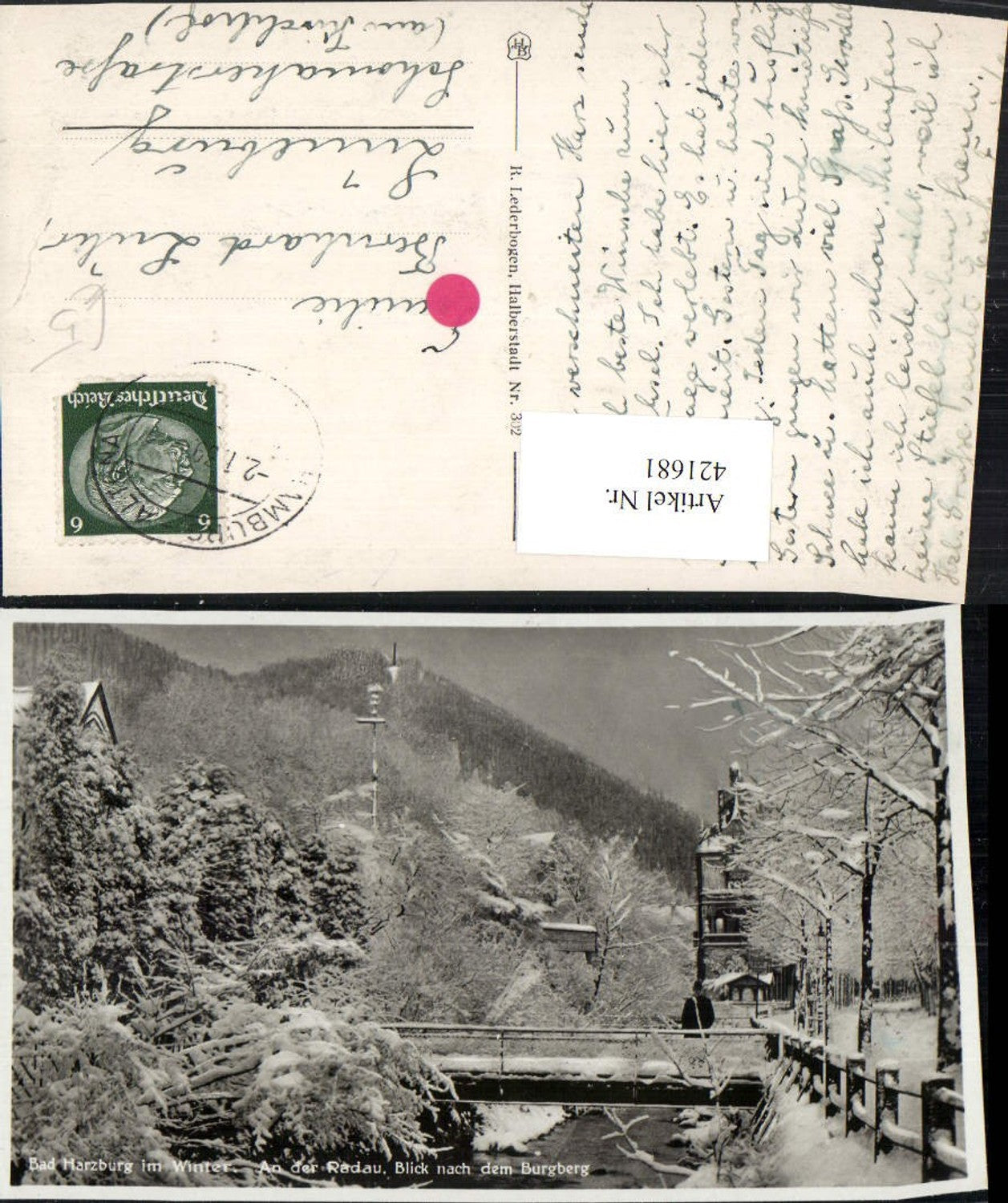 421681,Bad Harzburg Radau Blick nach dem Burgberg Brücke Winterbild