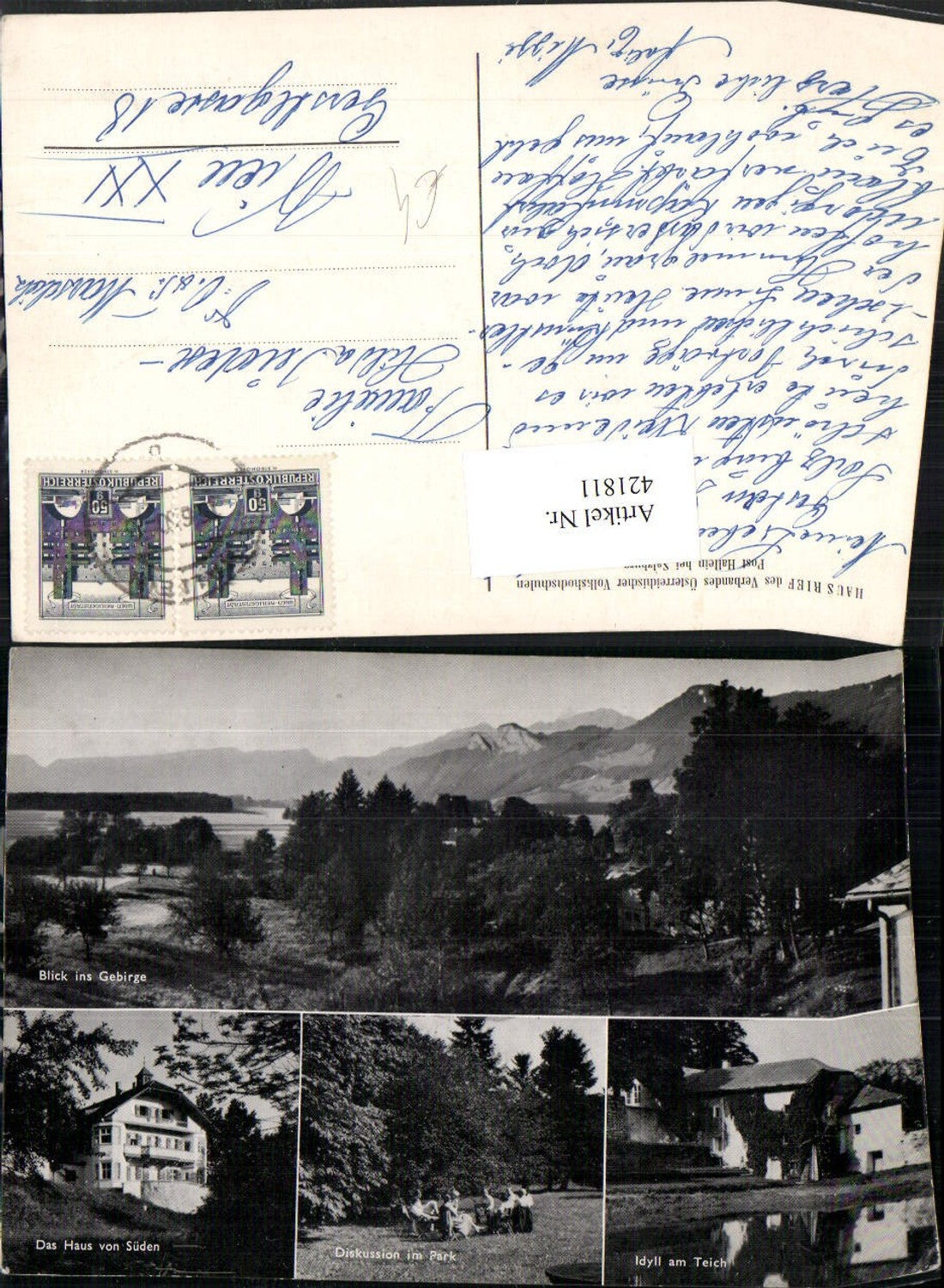 421811,Haus Rief b. Hallein Idyll Teich Park Bergkulisse Mehrbildkarte
