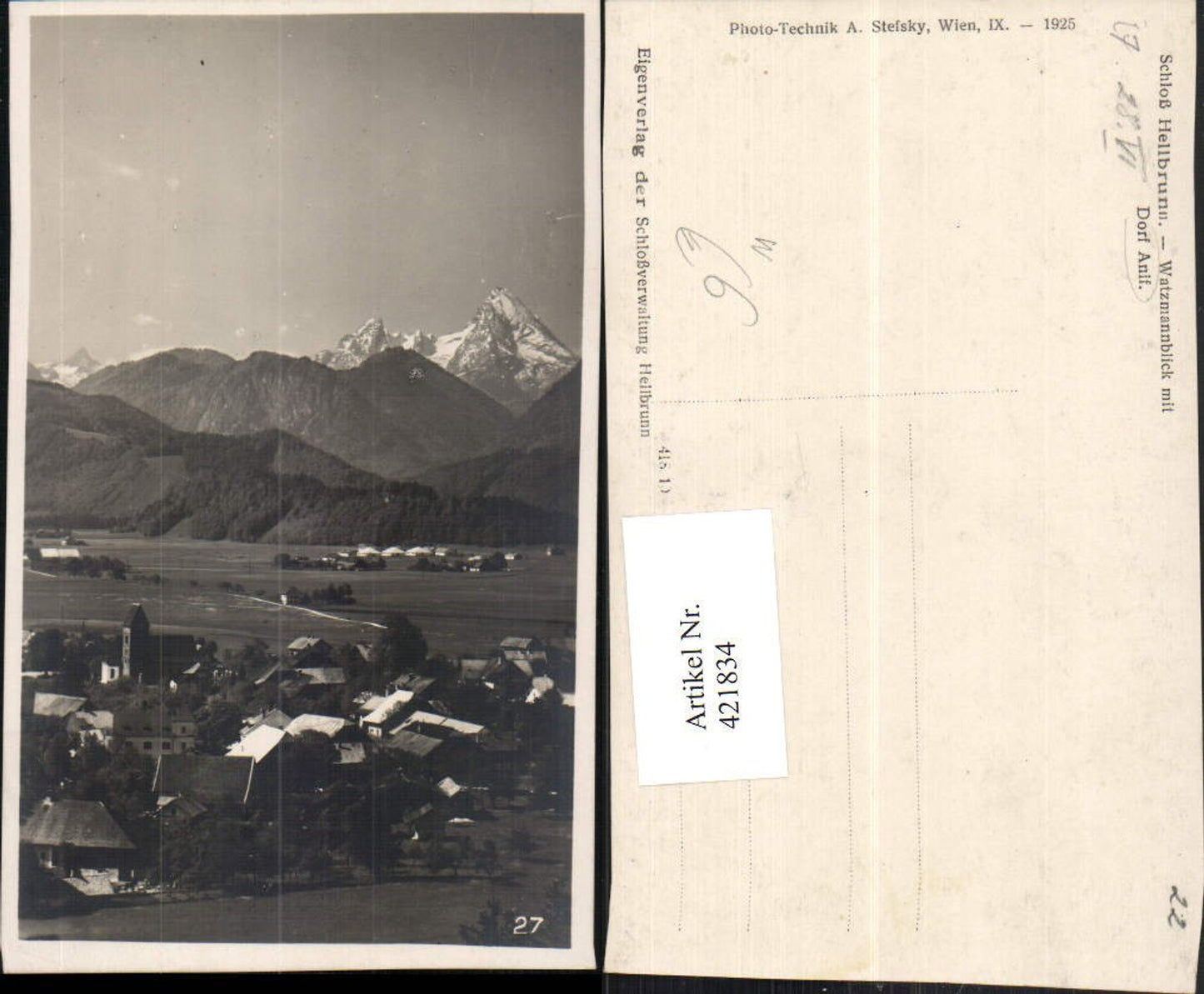 421834, Village of Anif, overall view with Watzmann mountain backdrop