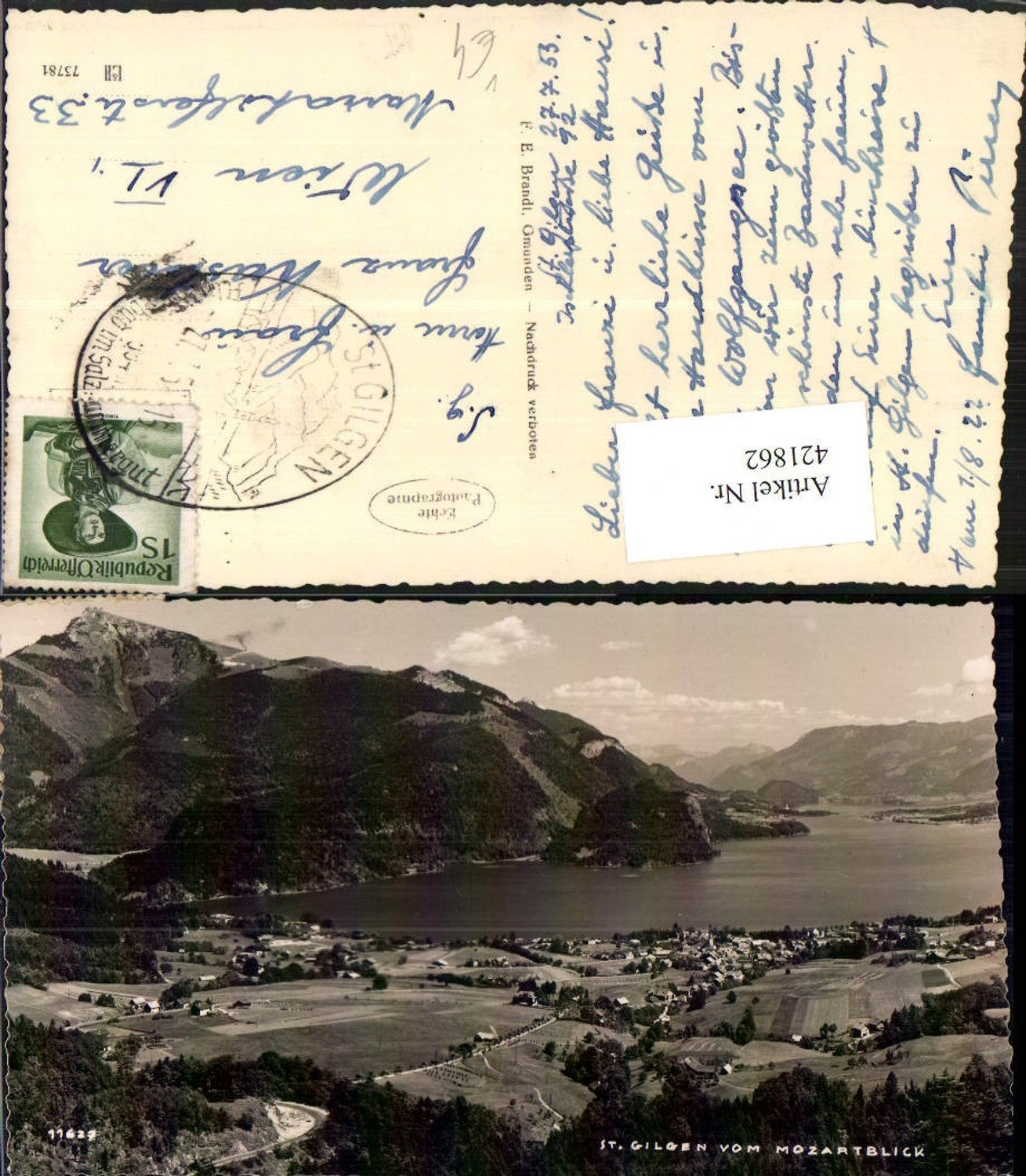421862, St. Gilgen, view from Mozartblick, mountain scenery, pub FE Brandt 11627