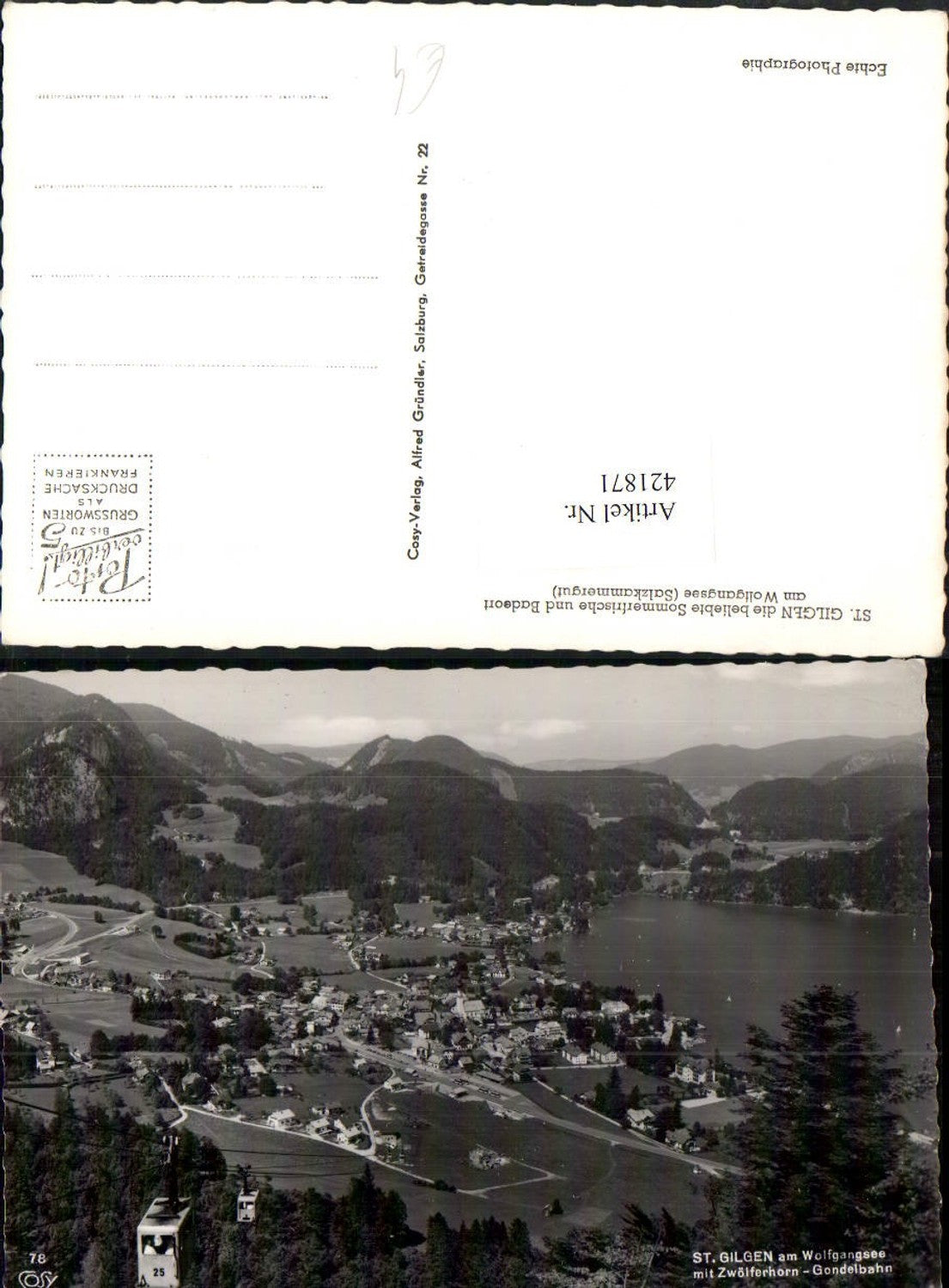 421871, St. Gilgen on Lake Wolfgang, total view with Zwölferhorn cable car, mountain scenery, pub Cosy 78