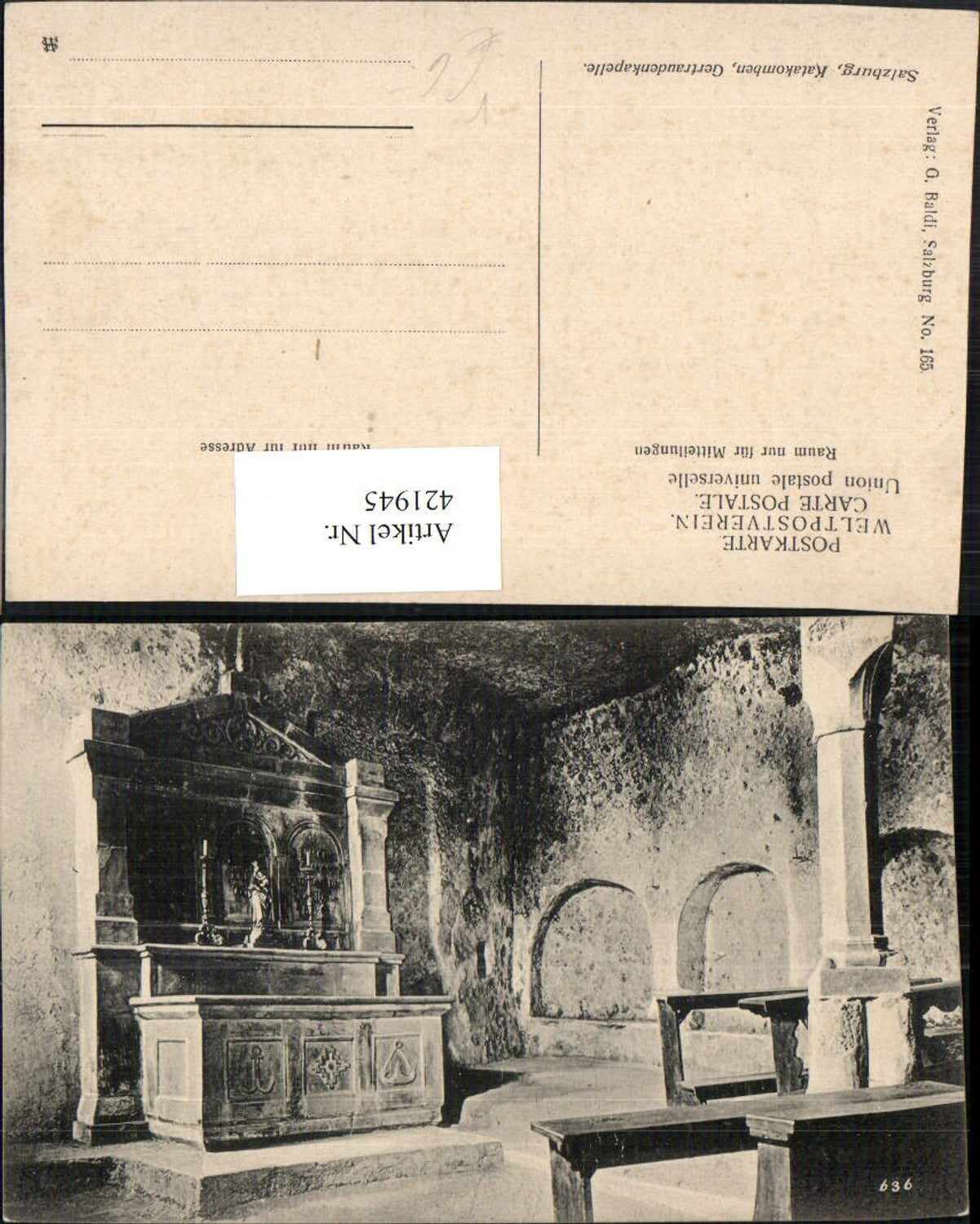 421945,Salzburg Katakomben Gertraudenkapelle Innenansicht pub G. Baldi 165