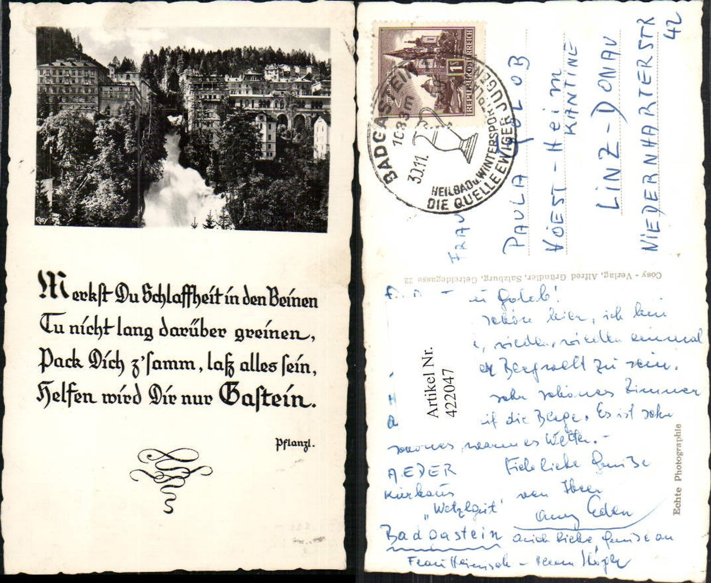 422047,Badgastein Bad Gastein Teilansicht Wasserfall Text