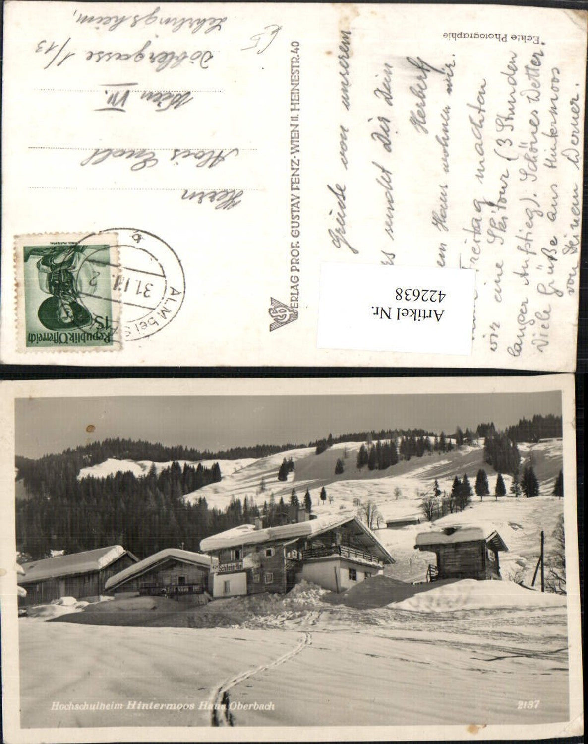 422638,Hochschulheim Hintermoos Haus Oberbach b. Alm Winterbild