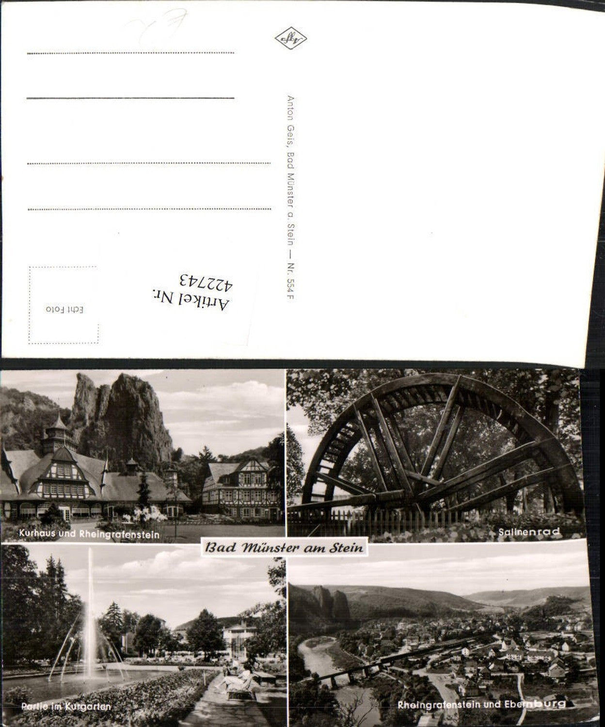 422743,Bad Münster am Stein Totale Kurhaus Fontäne Salinenrad Mehrbildkarte