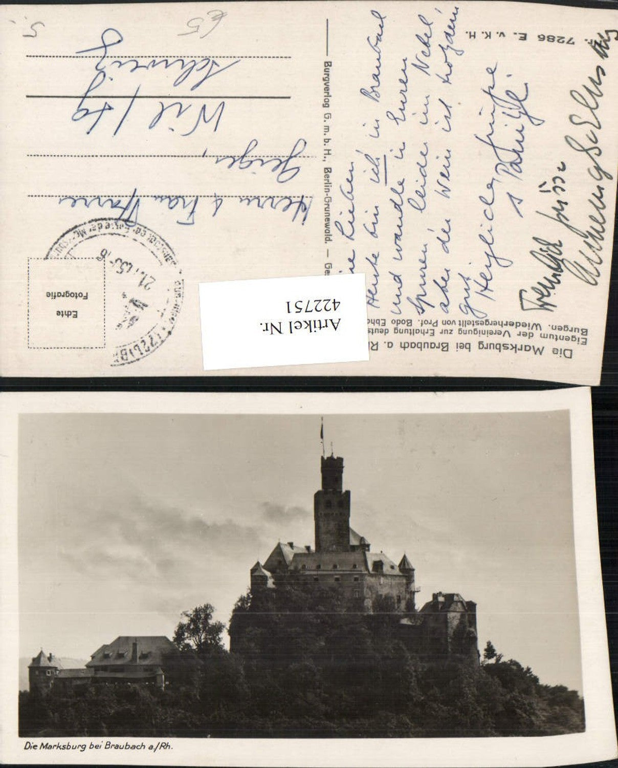 422751,Marksburg Burg b. Braubach am Rhein