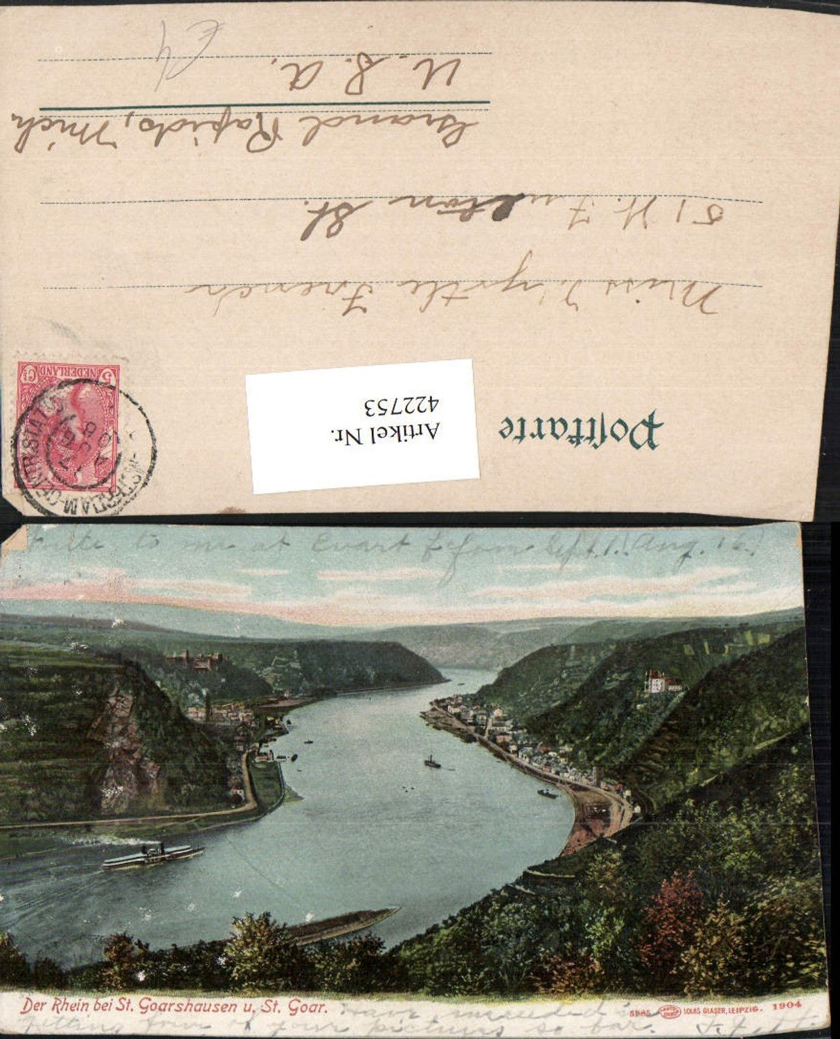 422753,Rhein Fluss b. St. Goarshausen u. St. Goar Totale