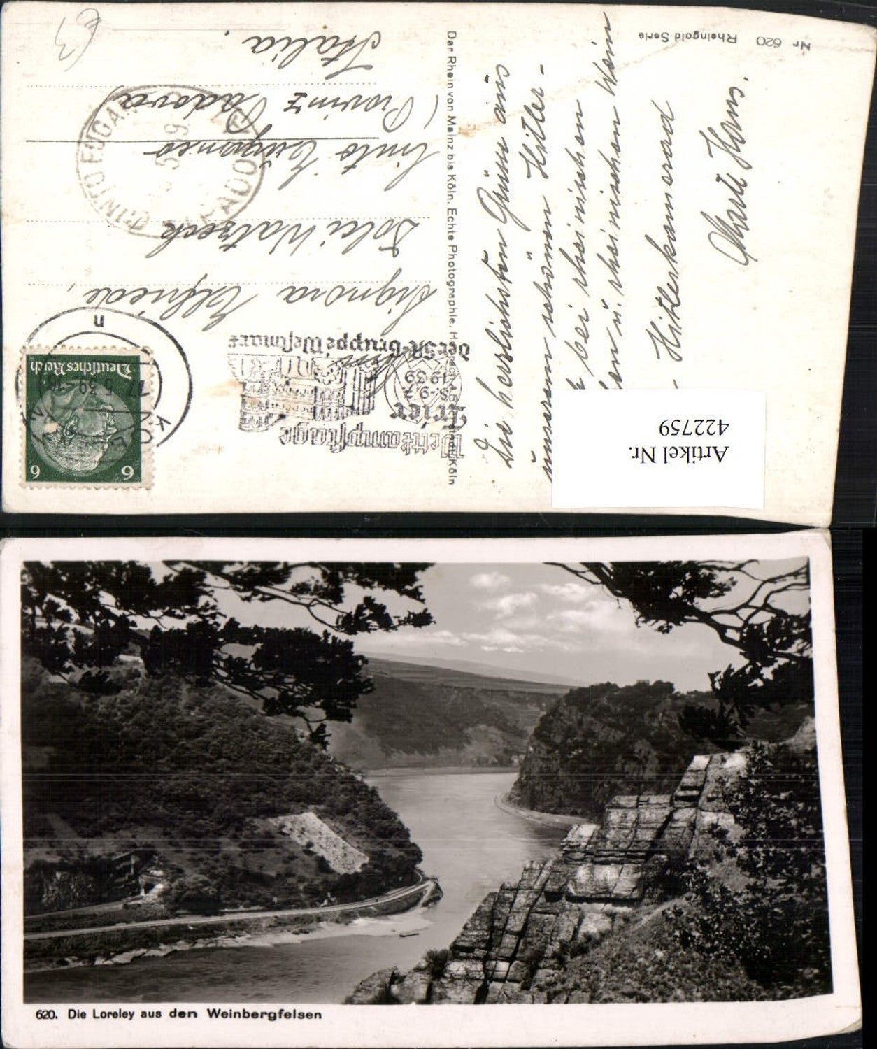 422759,Loreley aus den Weinbergfelsen b. St. Goarshausen Fluss