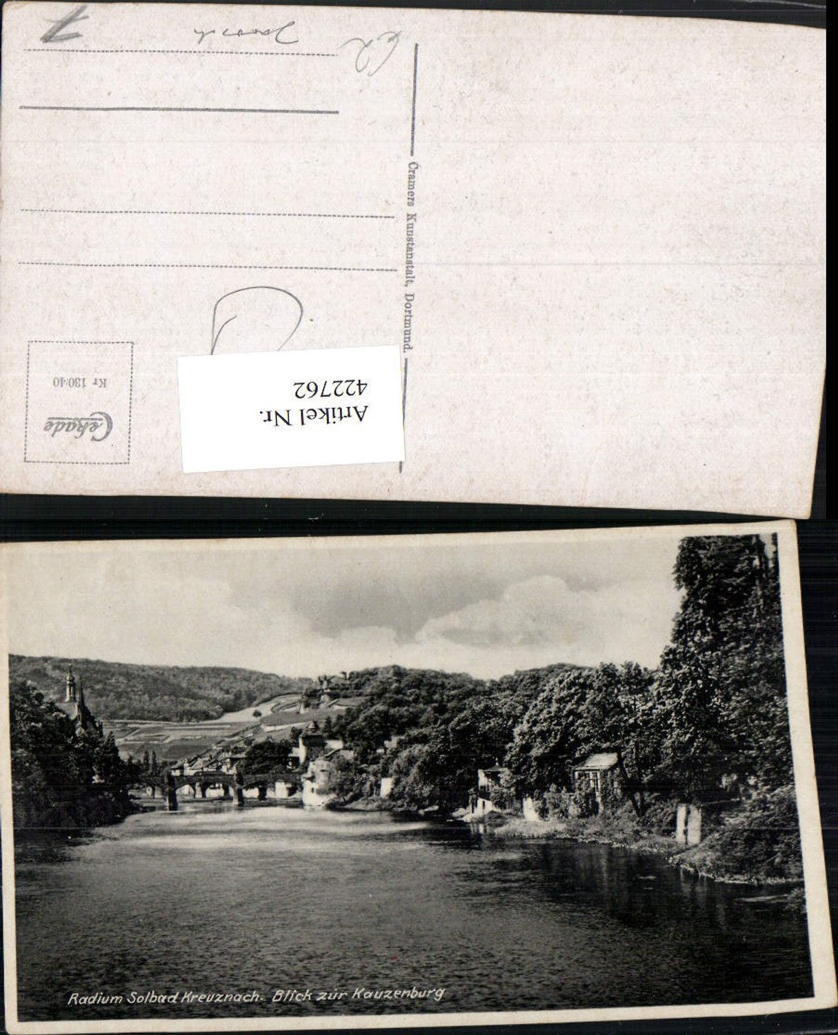 422762,Bad Kreuznach Blick zur Kauzenburg Fluss Brücke