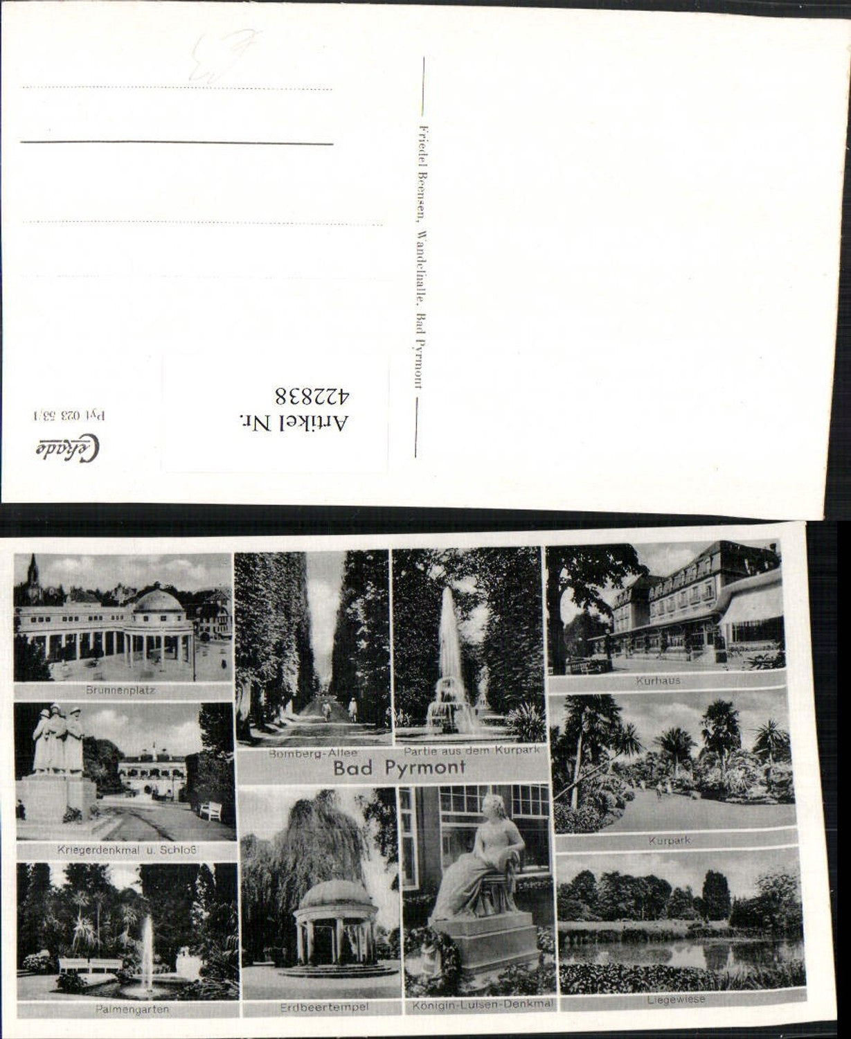 422838,Bad Pyrmont Kriegerdenkmal Schloss Kurpark Kurhaus Mehrbildkarte