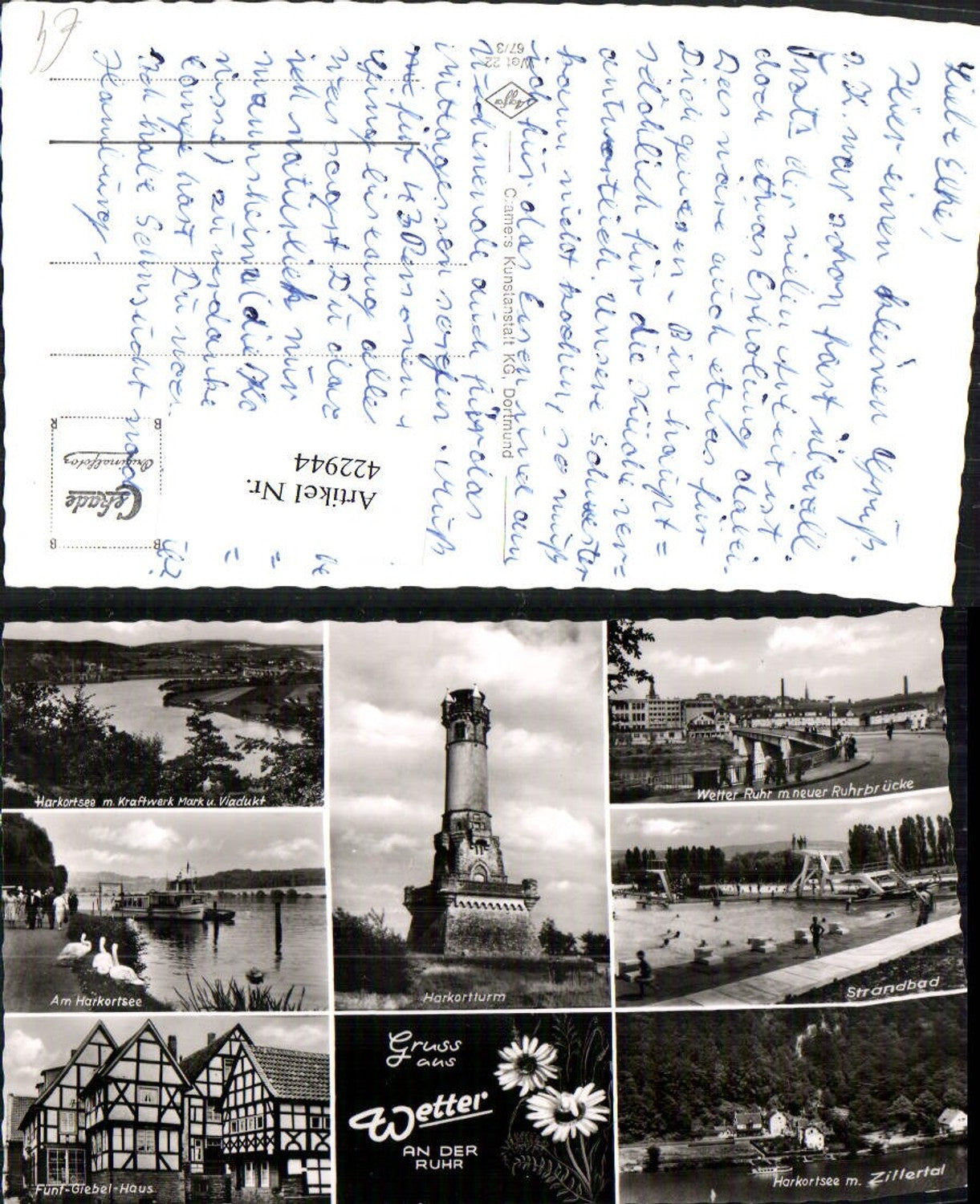 422944,Wetter an d. Ruhr Harkort-Turm See Strandbad Giebel-Haus Mehrbildkarte