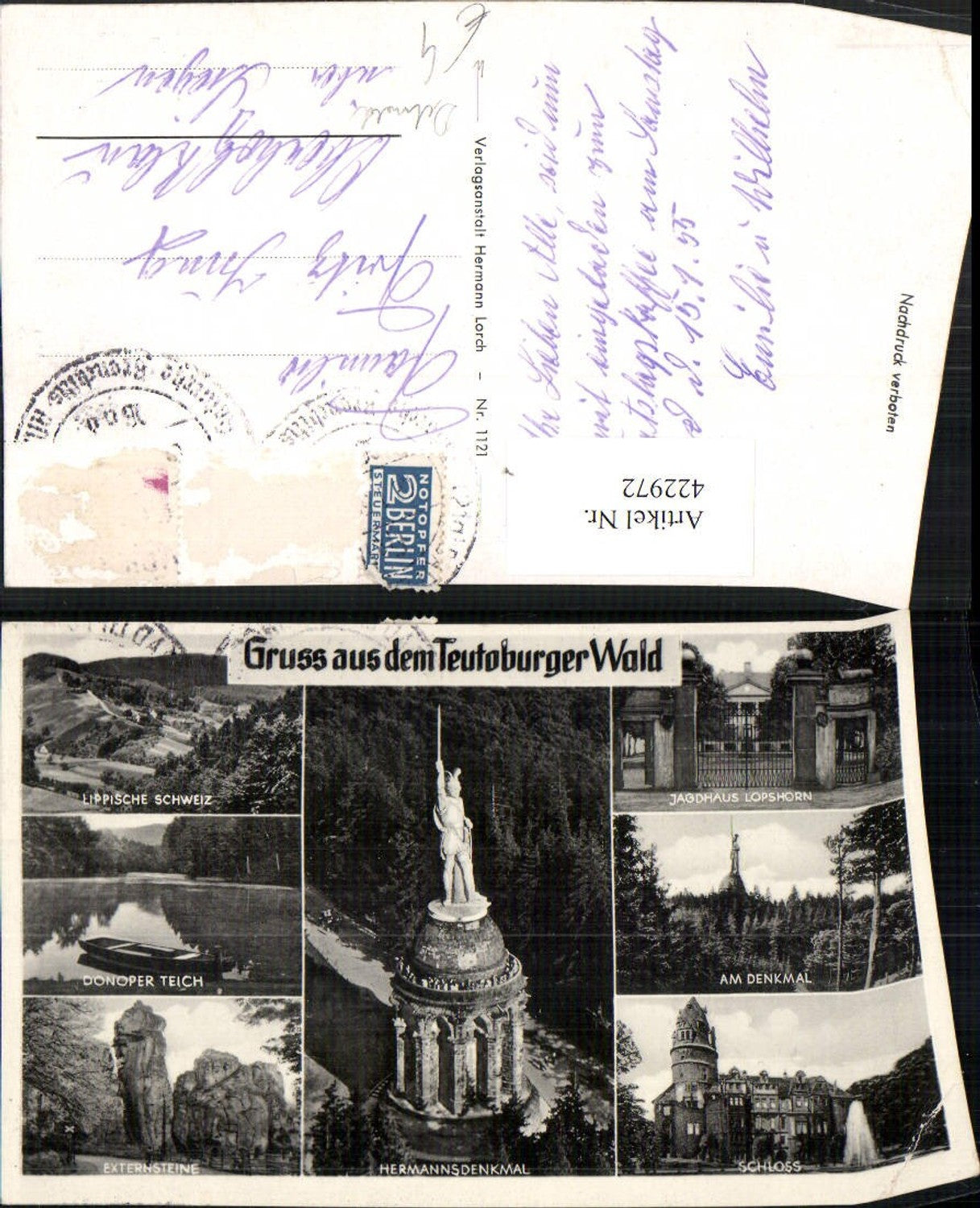 422972,Teutoburger Wald Hermanns-Denkmal b. Detmold Schloss Teich Mehrbildkarte