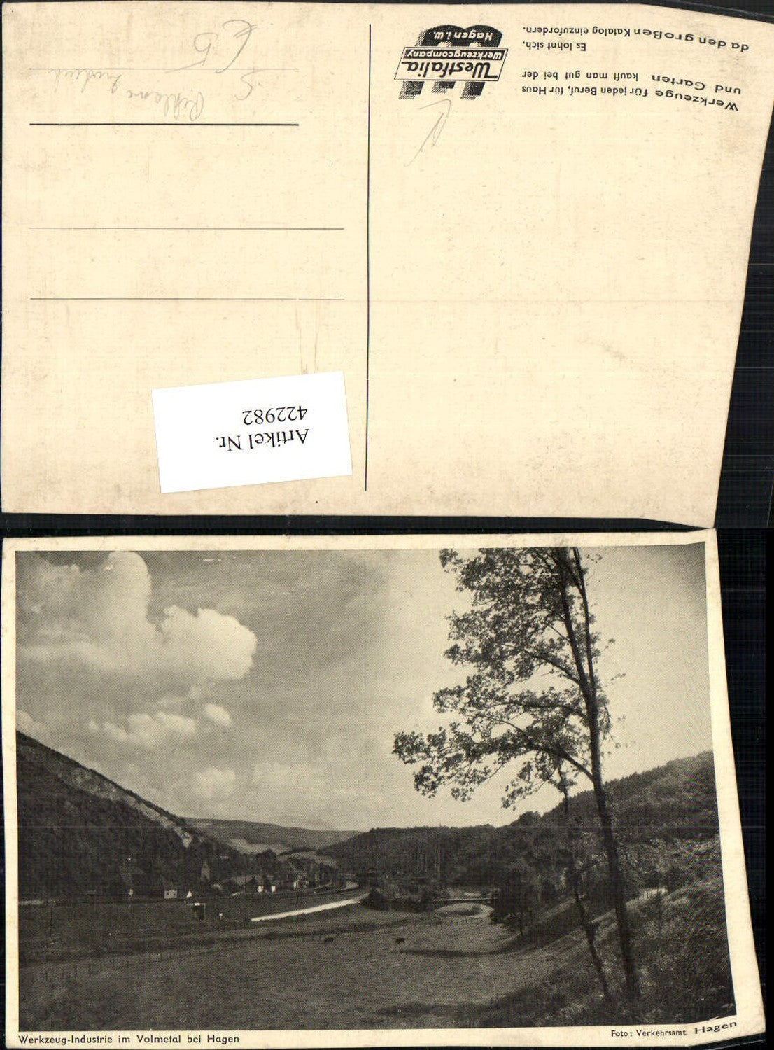 422982,Werkzeug-Industrie im Volmetal b. Hagen Reklame Zudruck
