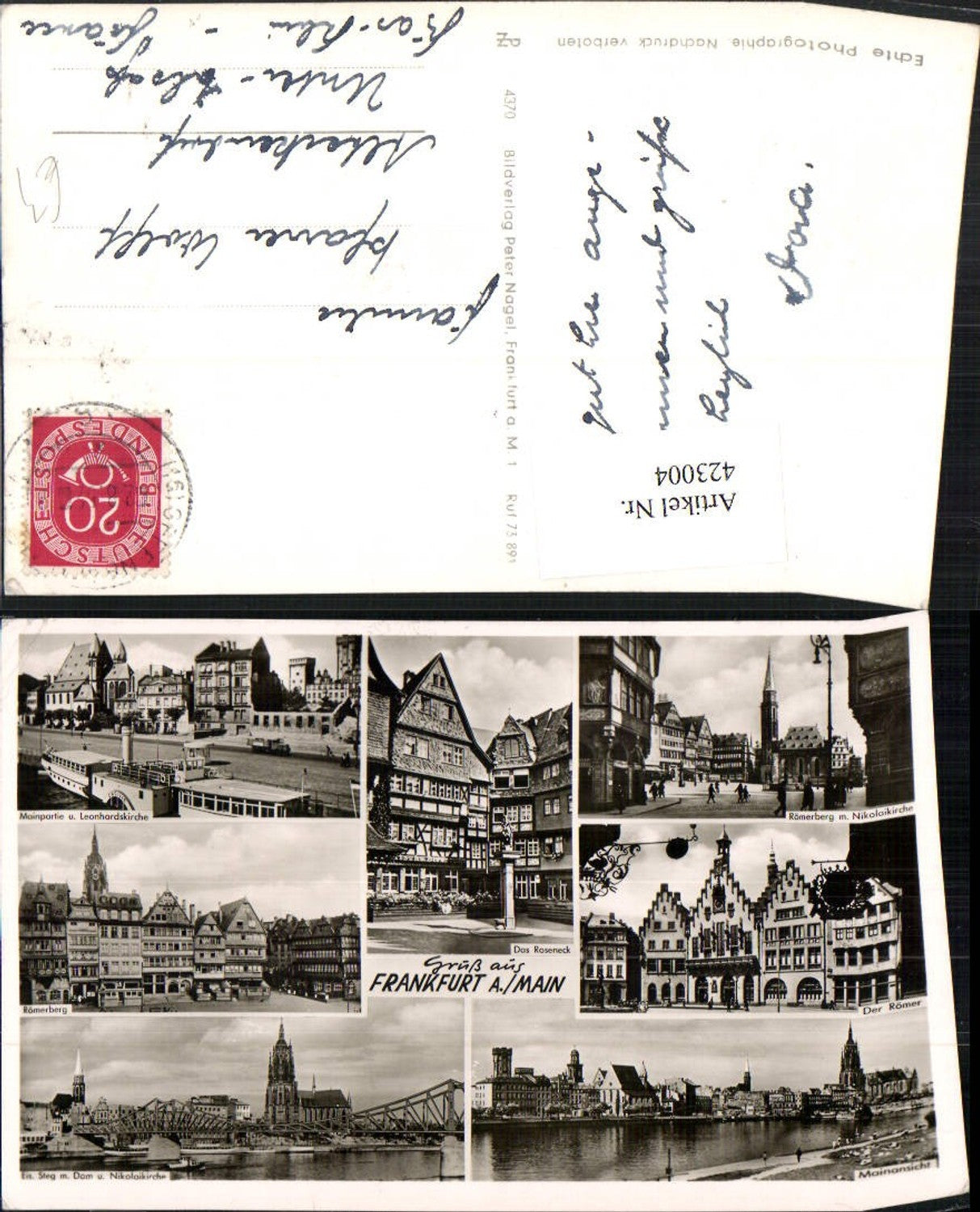 423004,Frankfurt am Main Teilansicht Römerberg Dampfer Brücke Mehrbildkarte