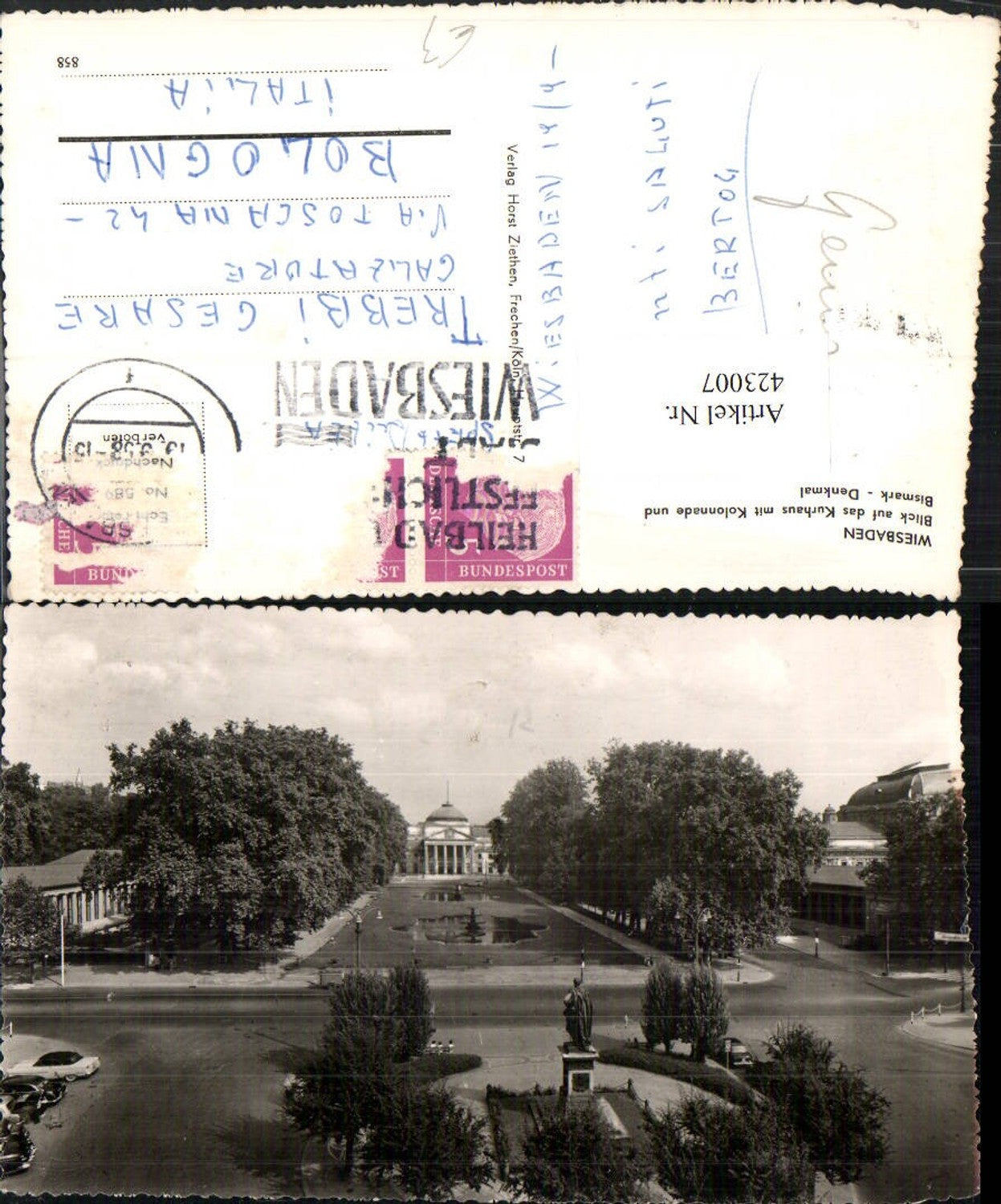 423007,Wiesbaden Blick auf das Kurhaus m. Kolonade u. Bismark-Denkmal