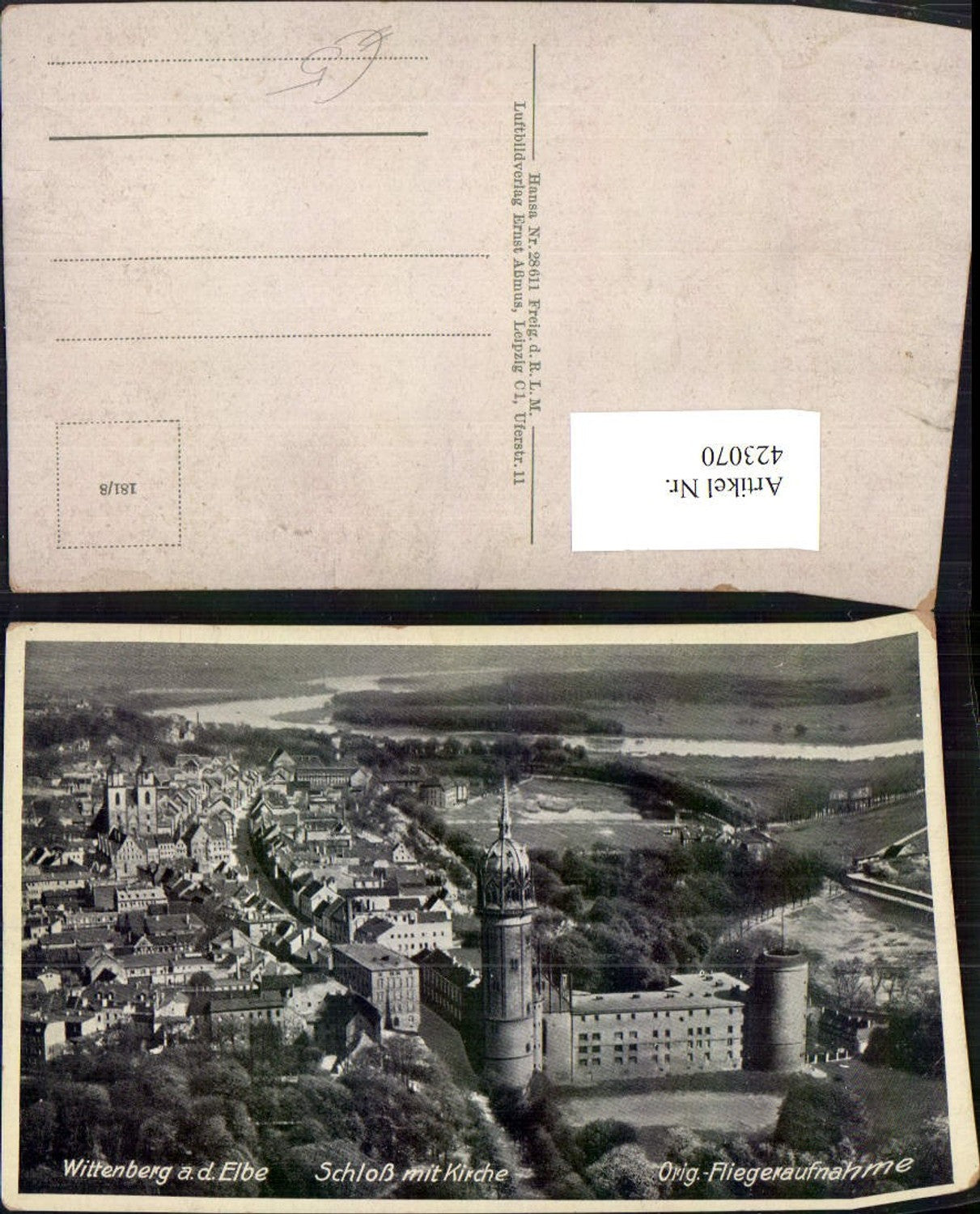 423070,Wittenberg an d. Elbe Totale m. Schloss Kirche Fliegeraufnahme