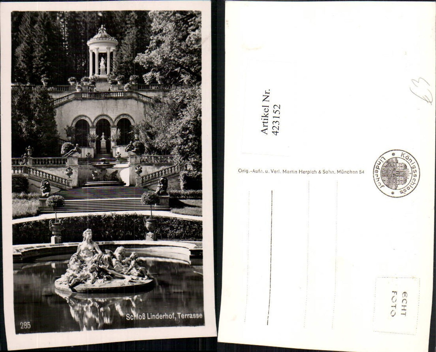 423152,Schloss Linderhof b. Ettal Terrasse Brunnen Figur