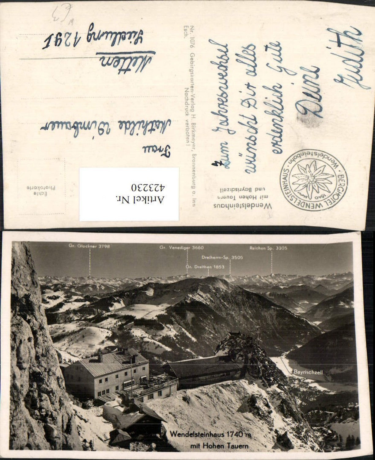 423230,Wendelsteinhaus Berghütte m. Bayrischzell u. Hohen Tauern Bergkulisse