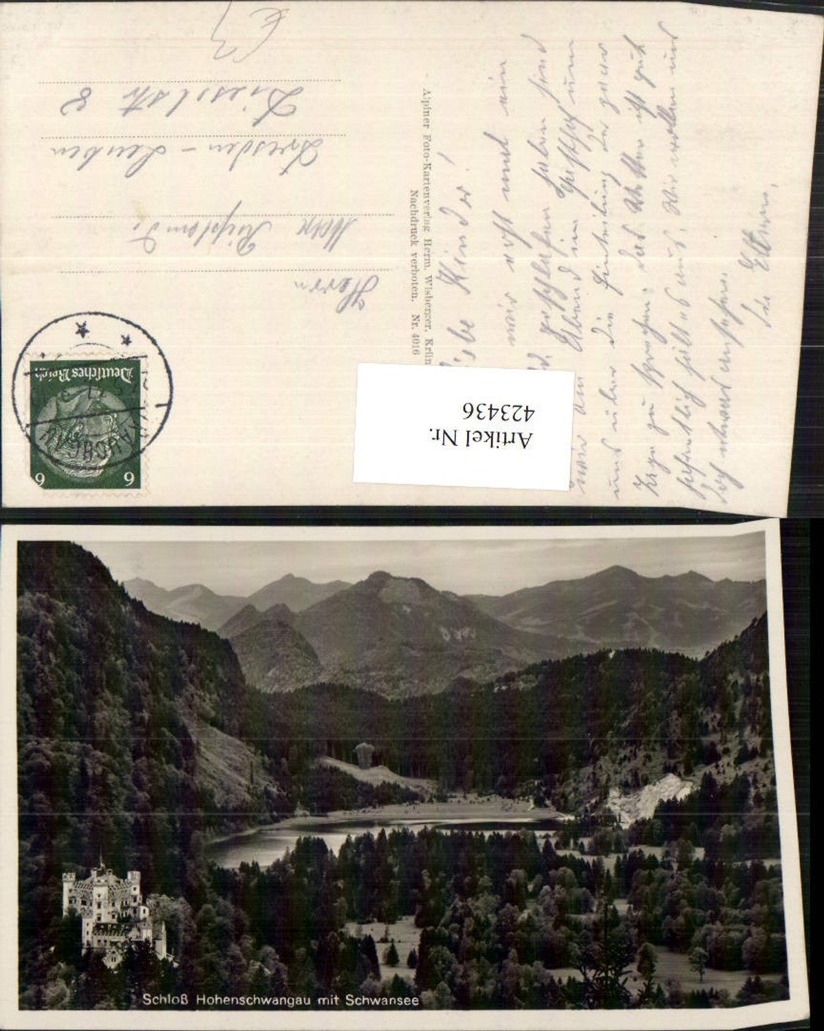 423436,Schloss Hohenschwangau b. Füssen m. Schwansee Bergkulisse