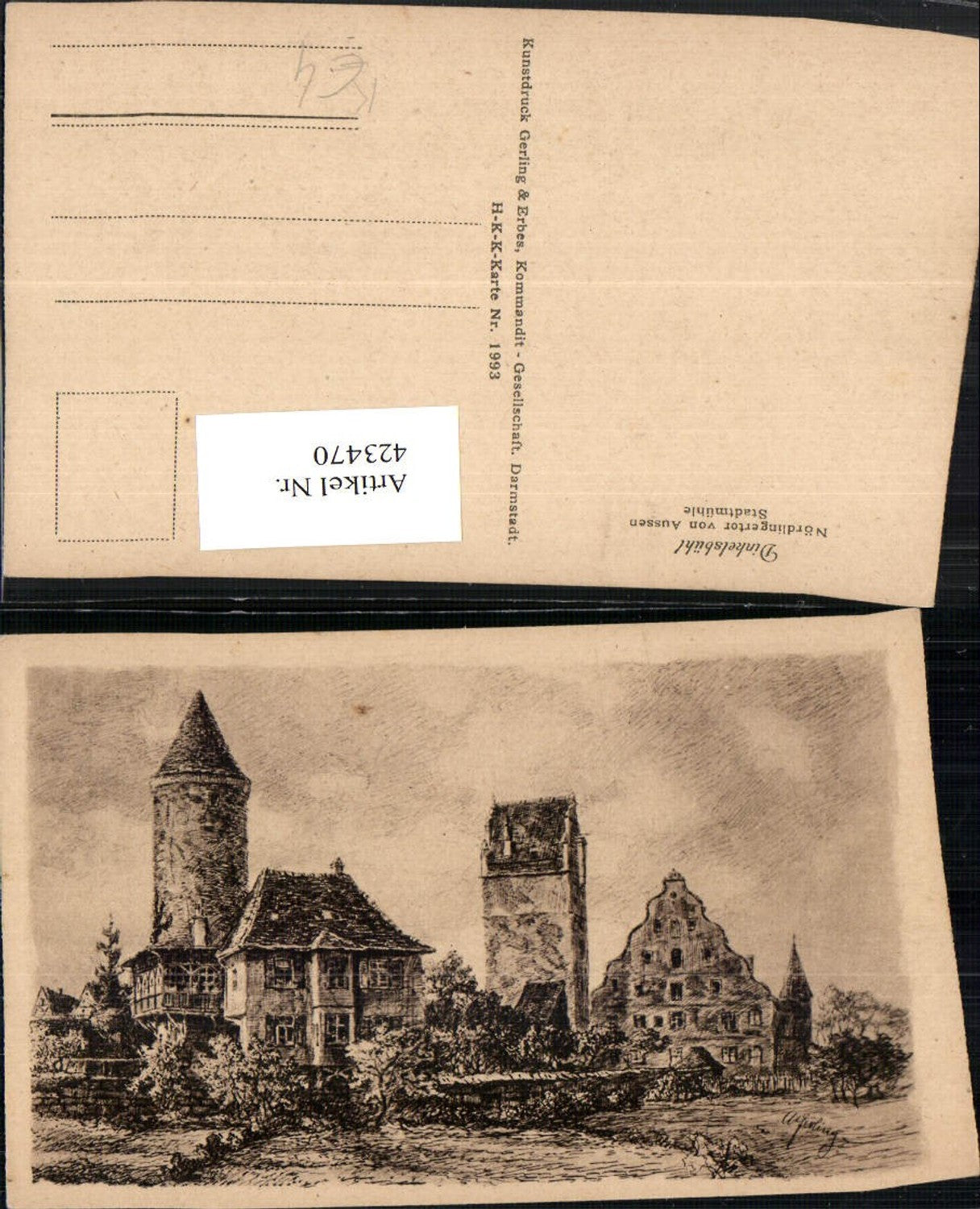 423470,Künstler AK Gerling Dinkelsbühl Nördlingertor Stadtmühle Türme