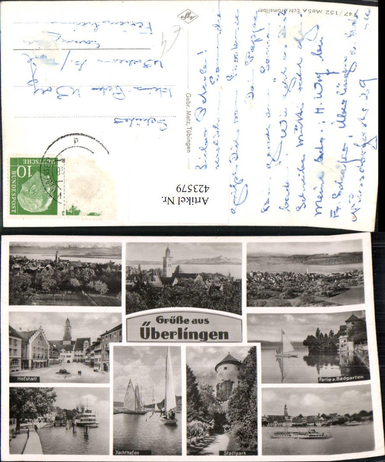 423579,Überlingen Totale Hofstatt Yachthafen Segelboote Dampfer Mehrbildkarte