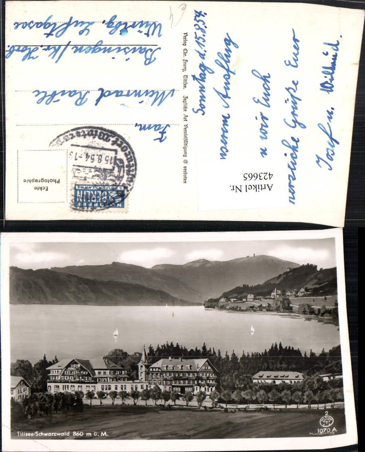423665,Künstler AK Titisee im Schwarzwald See Bergkulisse