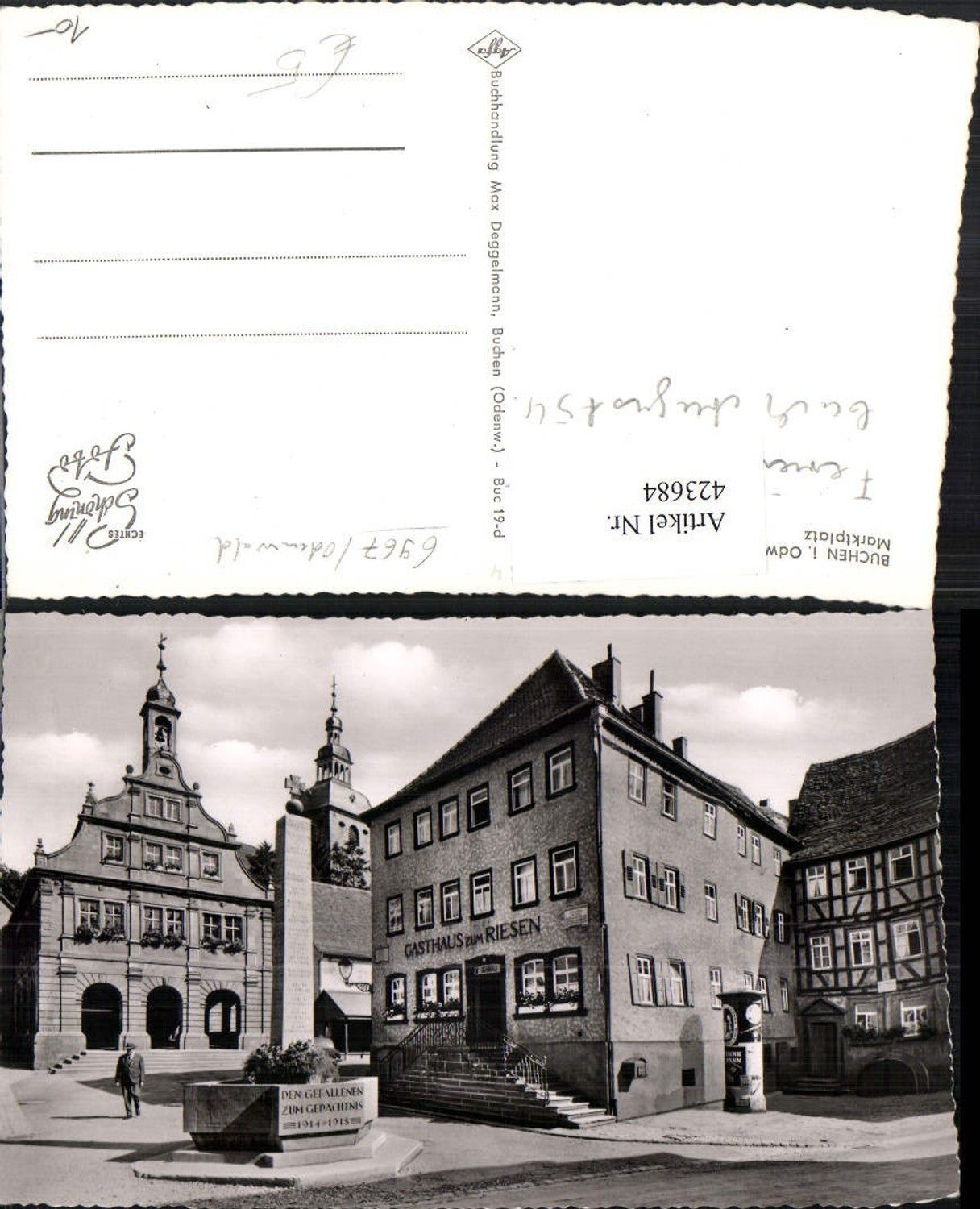 423684,Buchen im Odenwald Marktplatz Gasthaus zum Riesen Krieger-Denkmal