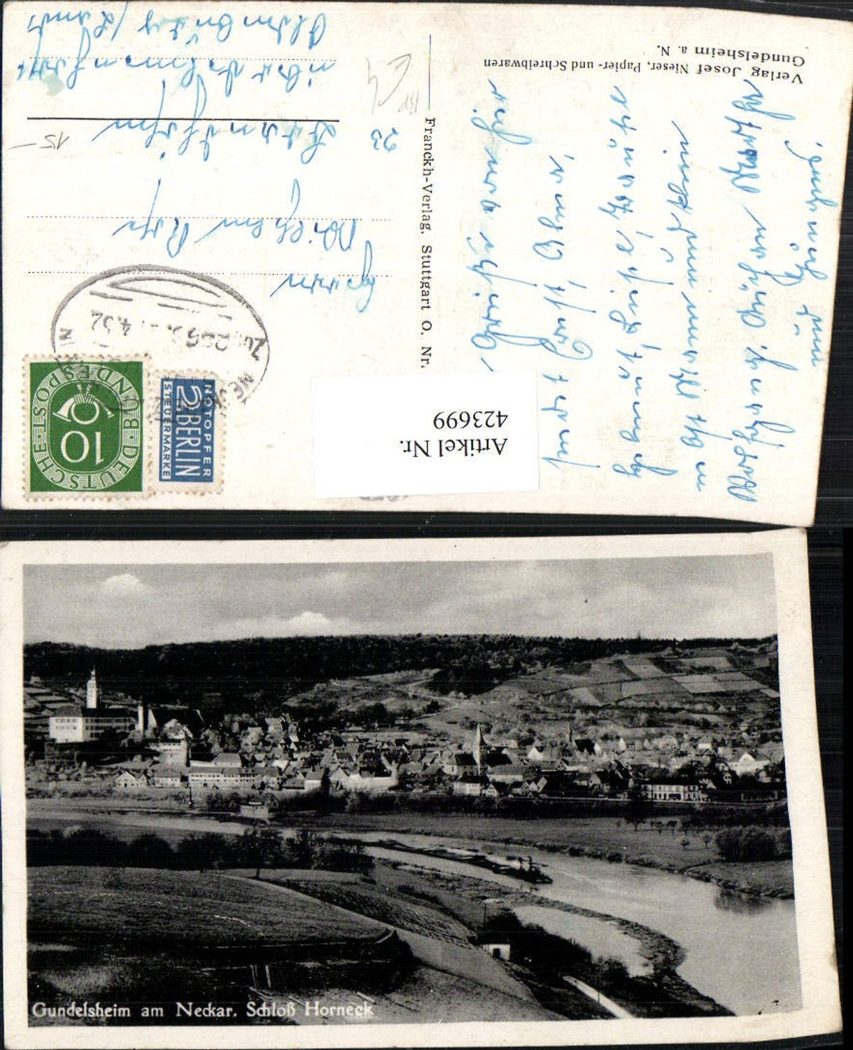 423699,Gundelsheim am Neckar Totale m. Schloss Horneck Bahnpost