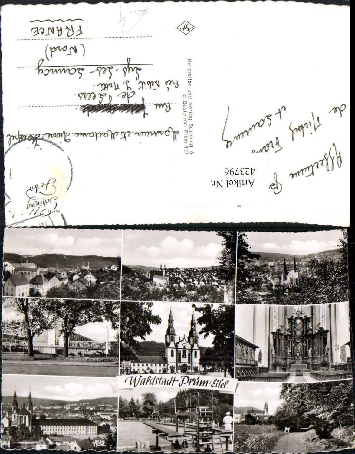 423796,Prüm in d. Eifel Totale Kirche Innenansicht Kloster Schwimmbad Mehrbildkarte