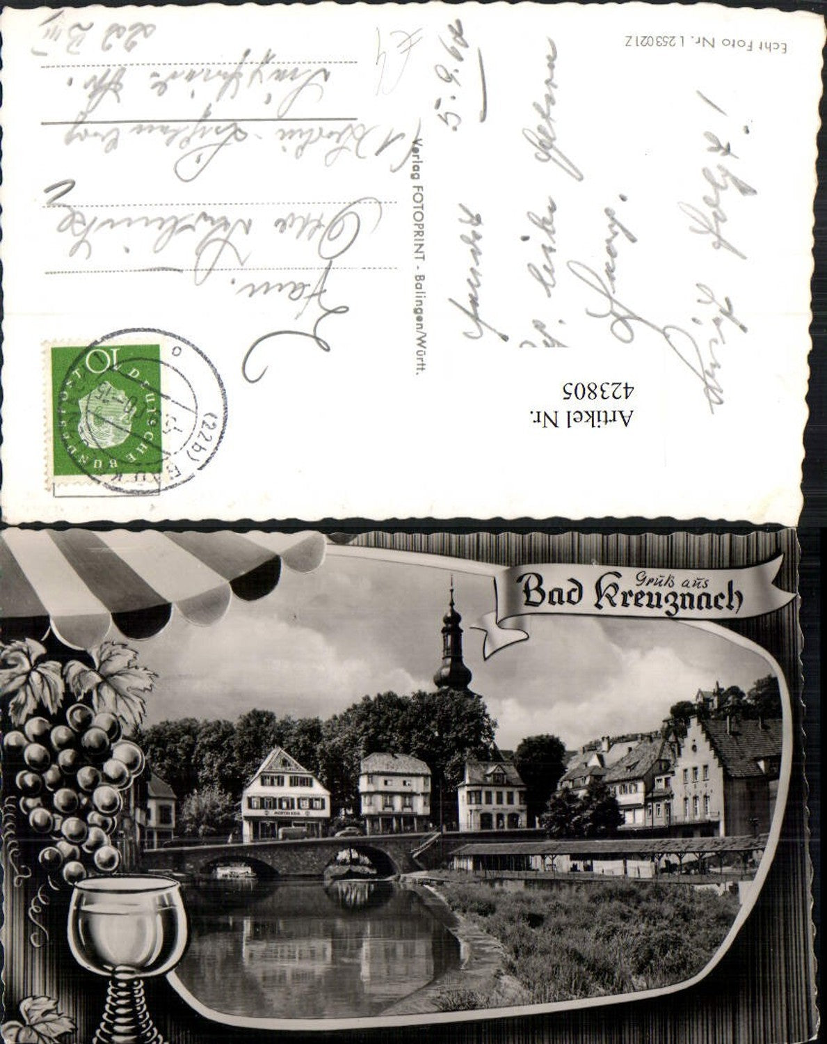 423805,Bad Kreuznach Teilansicht Brücke Passepartout Wein