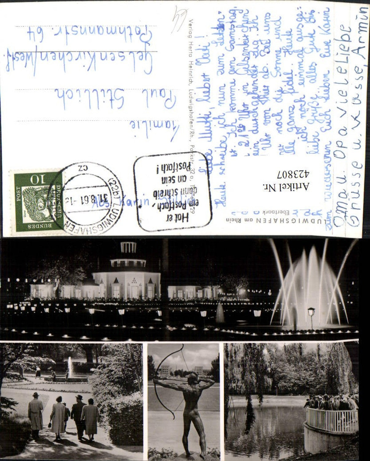 423807,Ludwigshafen am Rhein Ebertpark Brunnen Statue Mehrbildkarte